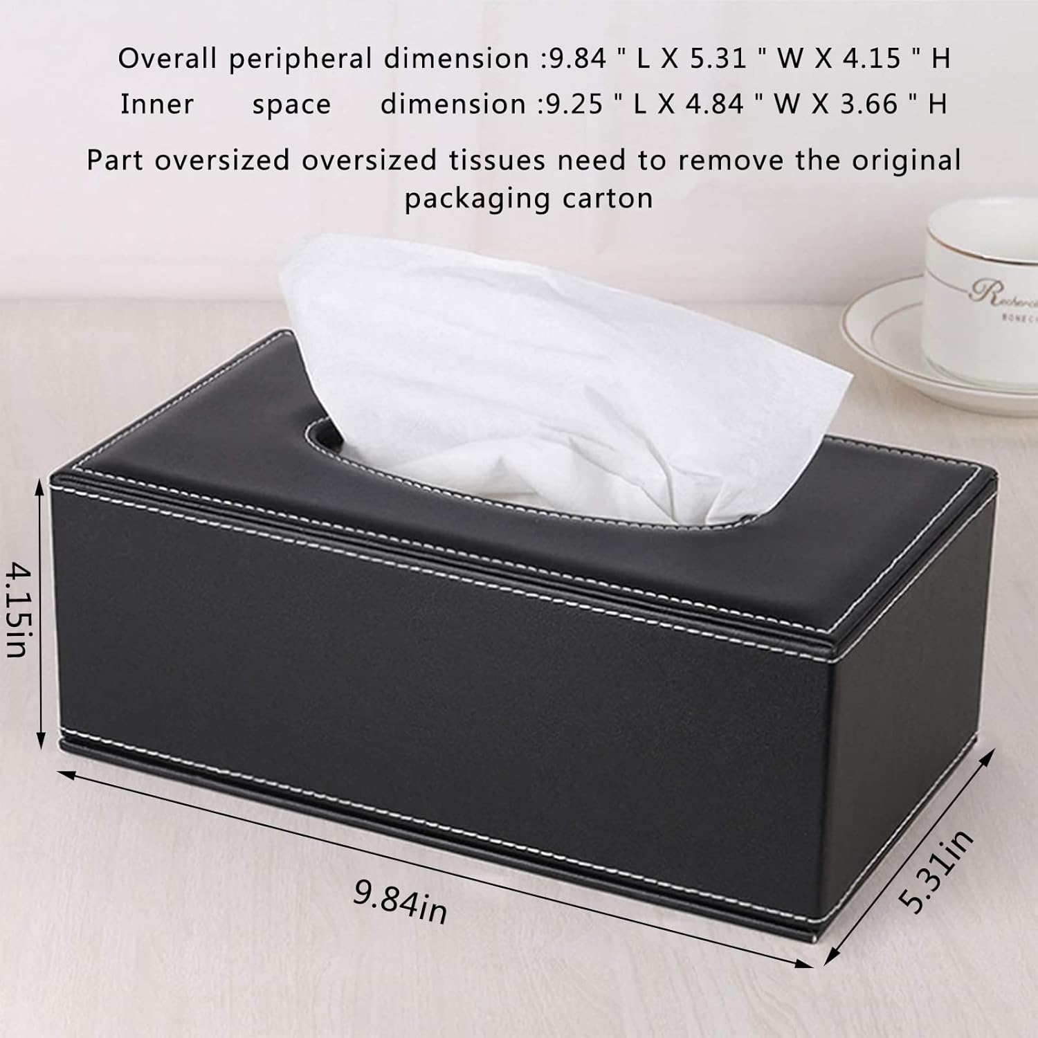 High-end Fashion PU Leather Tissue Box Holder / Black