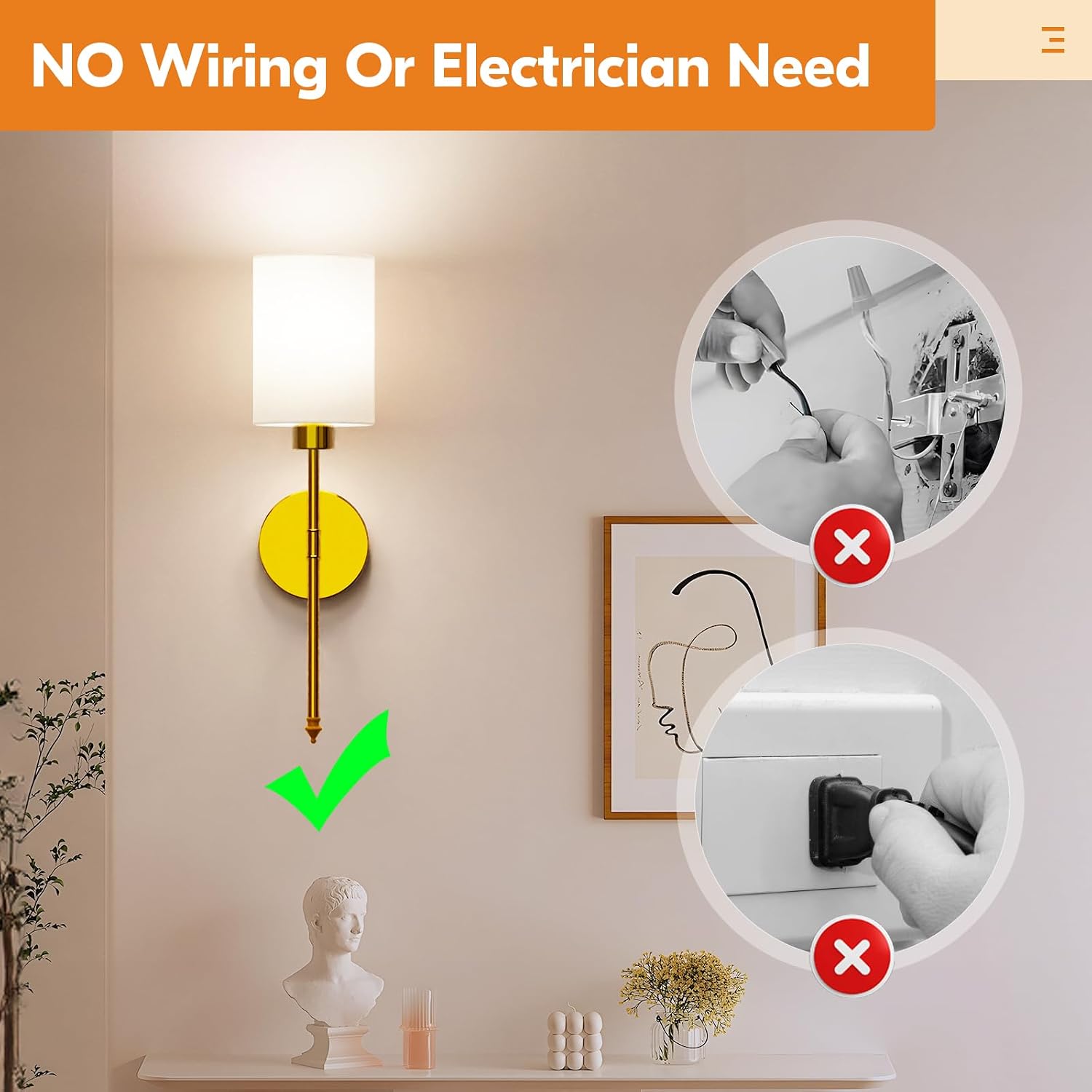 20.67 inch Battery Operated Wall Sconce Set of 2, Gold Rechargeable Wall Lights with 10400mAh Dimmable Bulbs and
