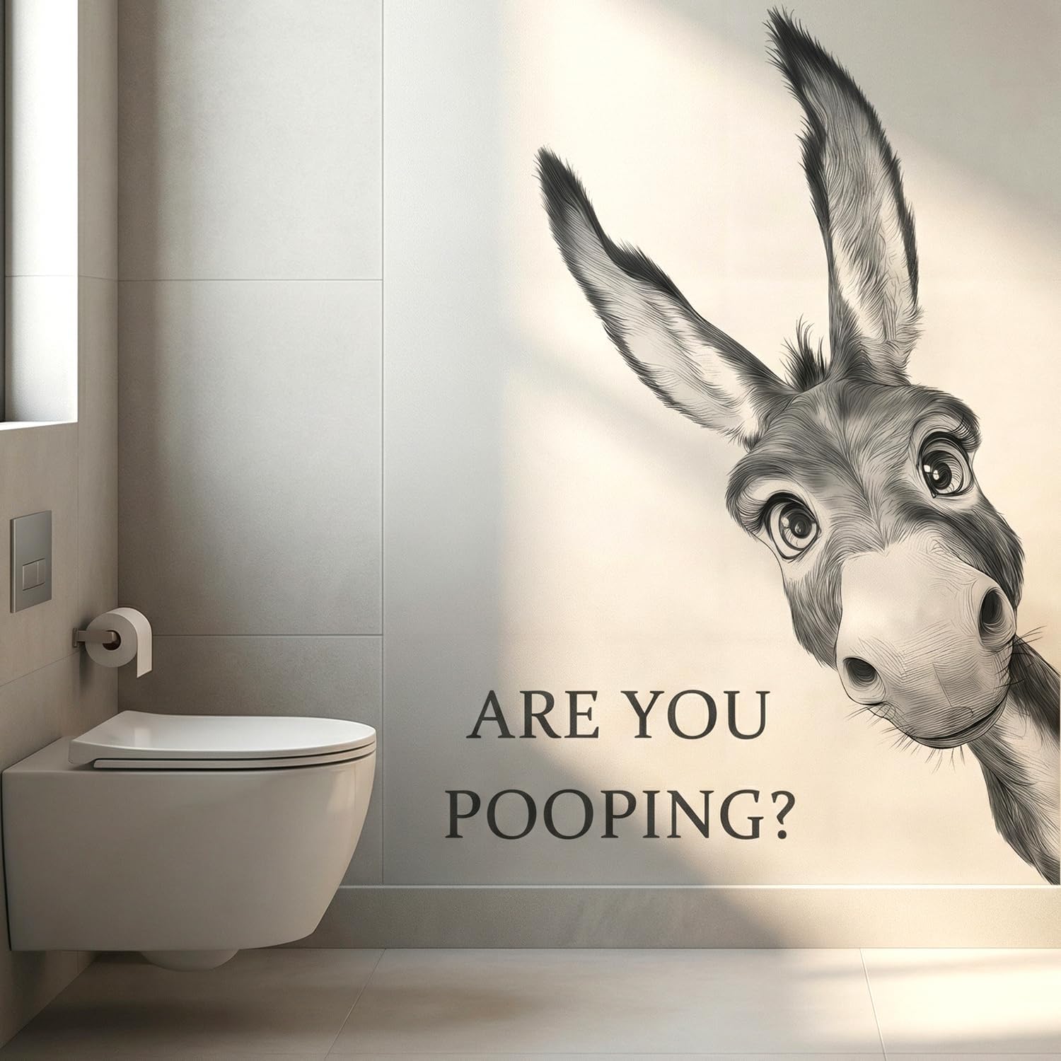 Funny Peeking Donkey are You Pooping Bathroom Wall Decals Peel and Stick