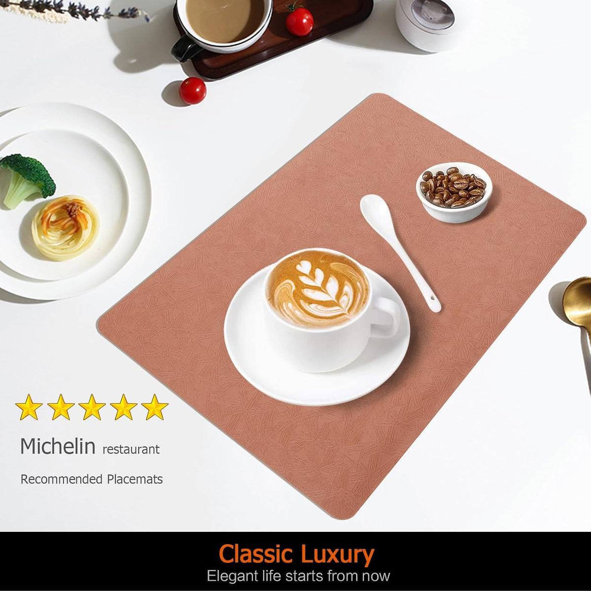 Coral Plastic Placemats Set of 12, Faux Leather Waterproof Table Mats | Coral Vinyl place mats,Wipeable and heat