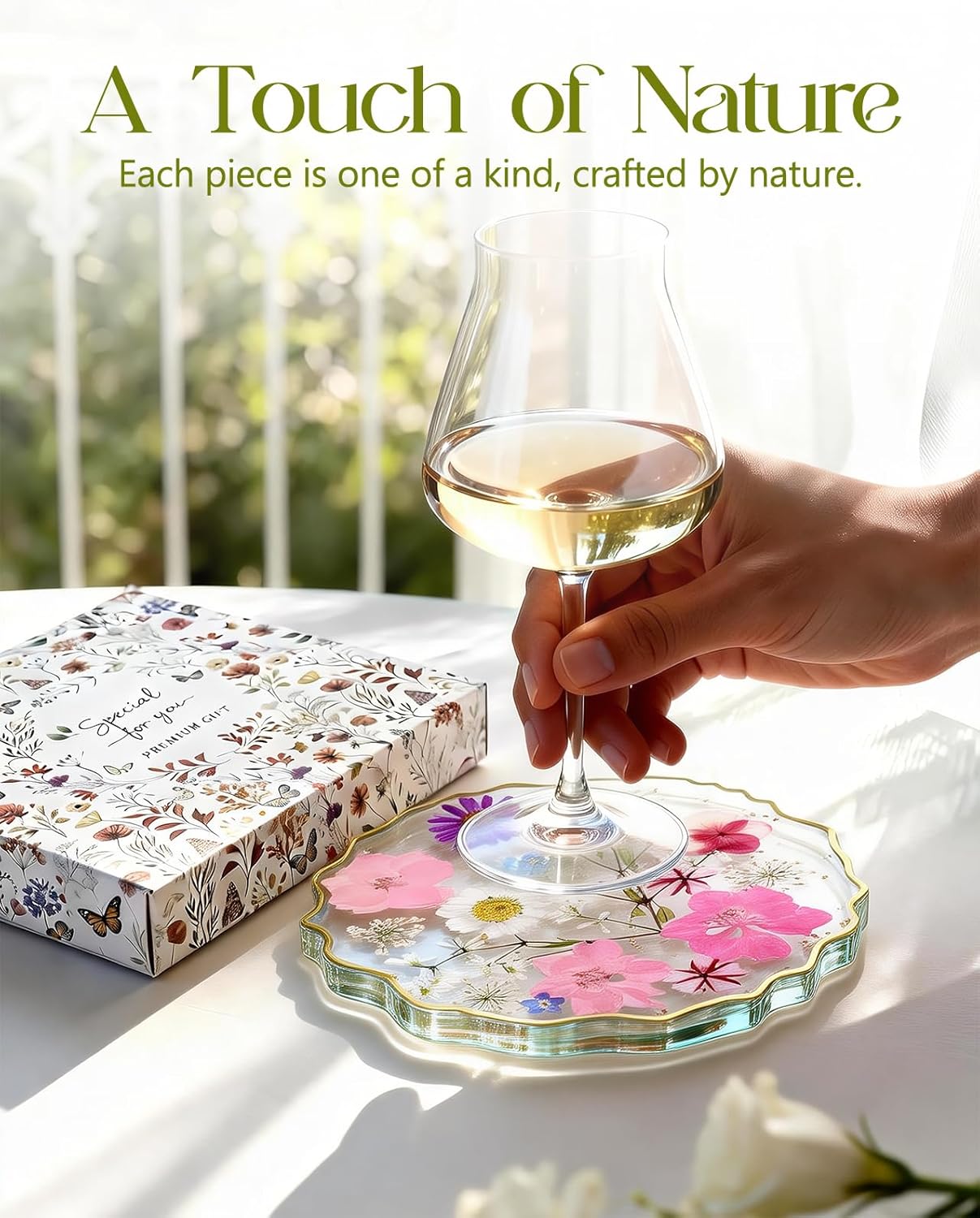 Resin Drink Coaster for Desk Coffee Table-Pink White Dried Flowers Cup Coaster / Pink-white / Medium