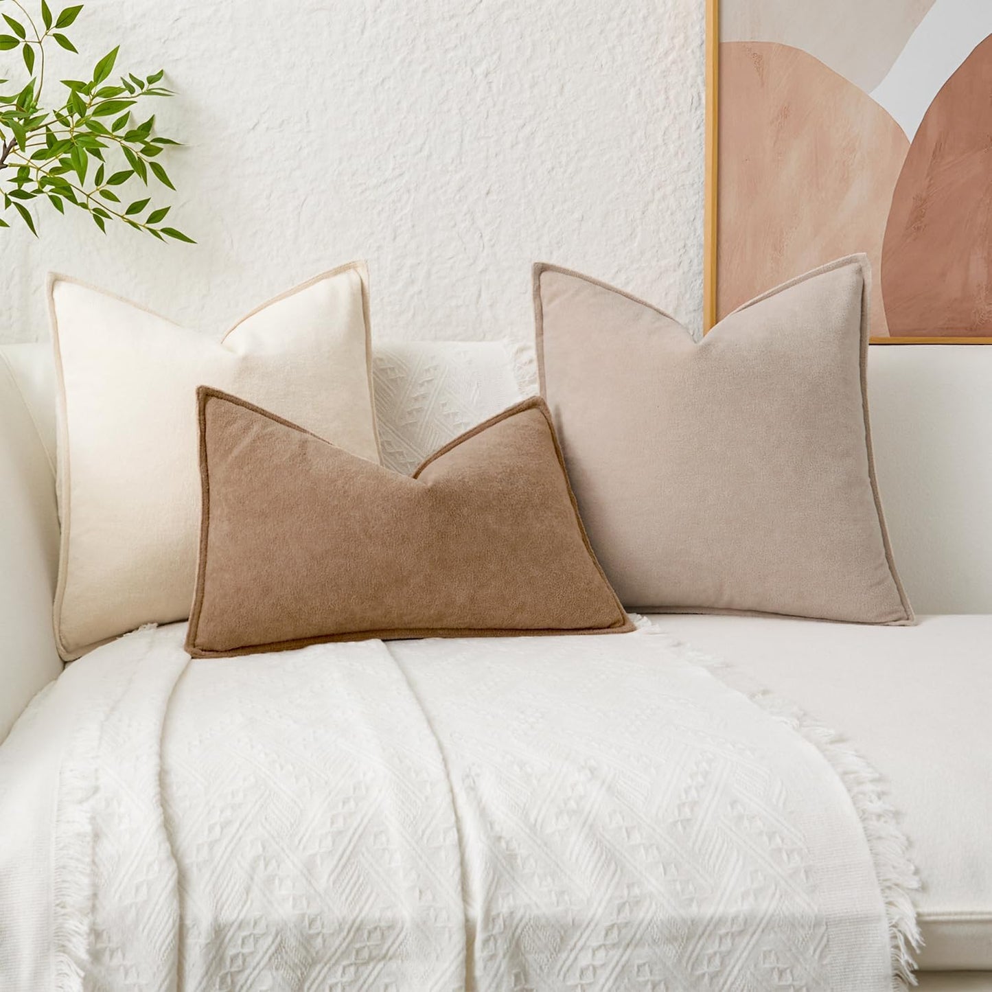 Kevin Textile Waterproof Decorative Pillow Covers Soft Boucle Textured / 18 x 18 / Beige / Set of 2