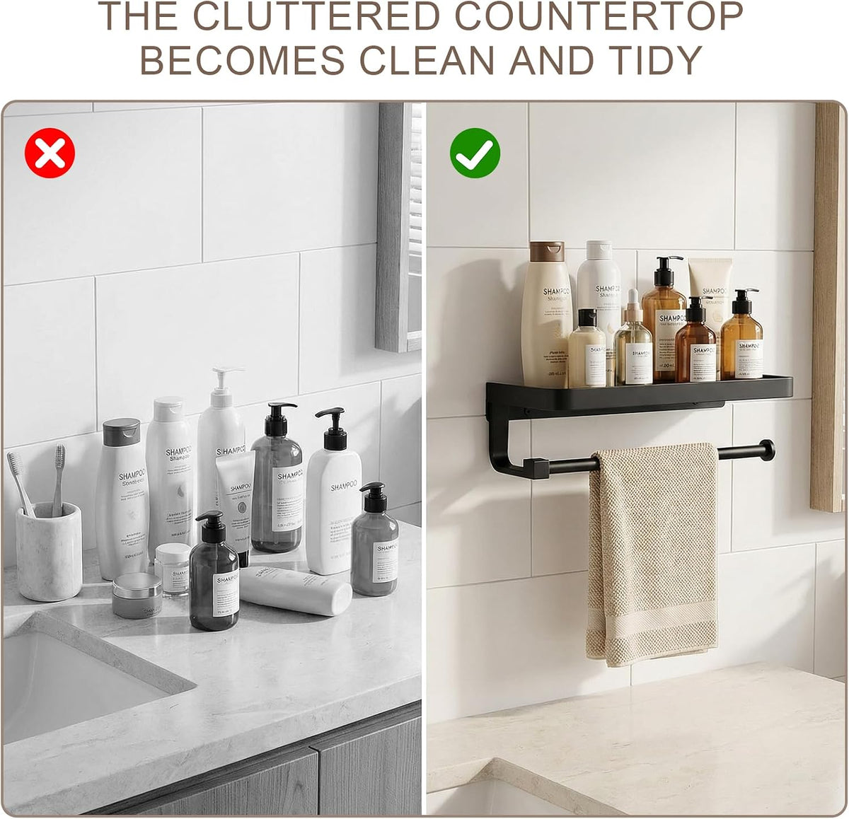 Paper Towel Holder Wall Mount with Shelf, Bathroom/Kitchen Paper Towel Holder, Effortless One-Handed Tear, Rust-Proof