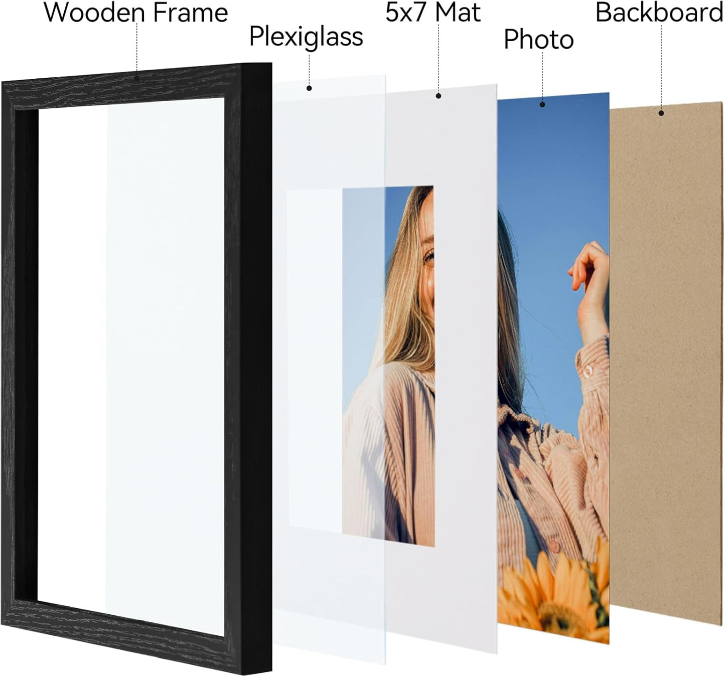 Picture Frame / Mat or without Mat / Black / 8 x 10 / Set of 4