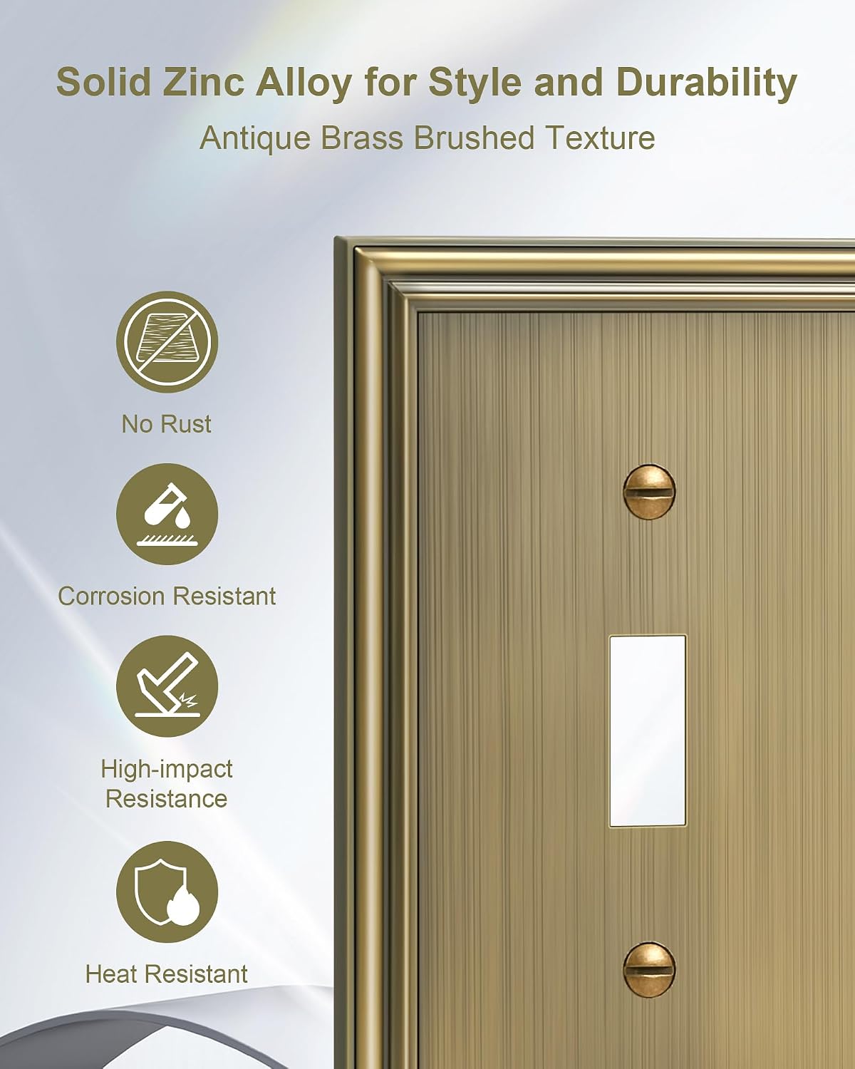 2-Pack Zinc Alloy Triple Toggle Light Switch Cover Plate, Solid Wall Plate | Decorative Zinc Alloy Decorative Switch