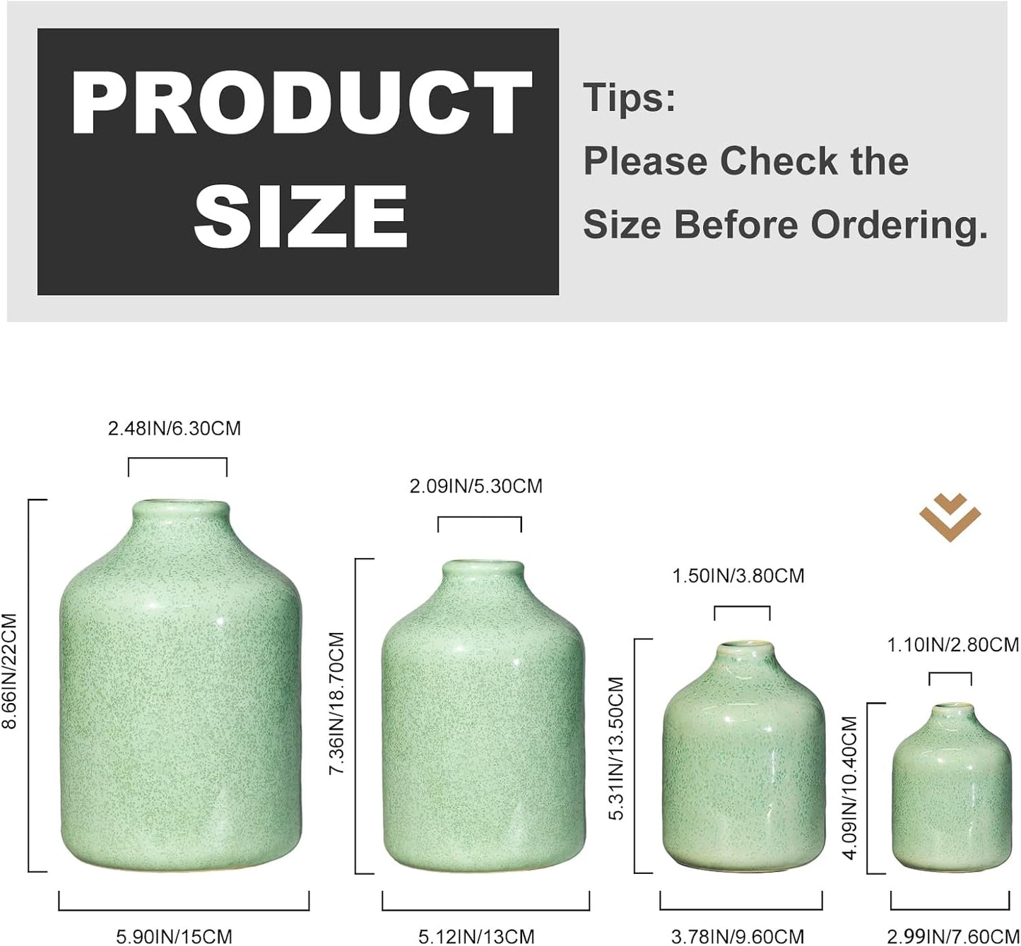 Modern Ceramic Bud Vases / Green / 4 Inch