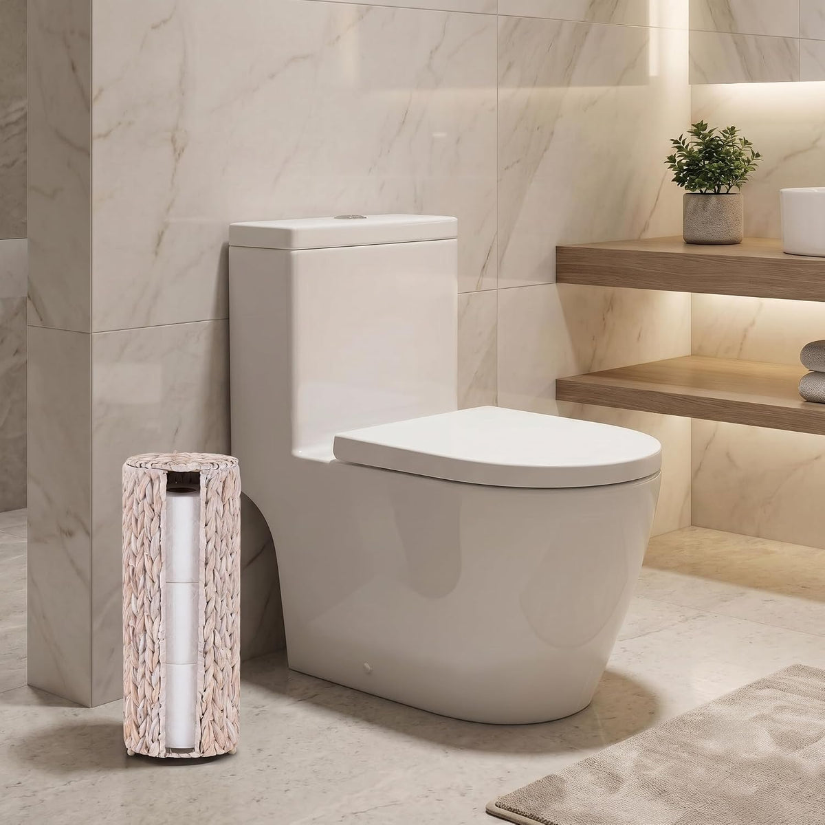PINXIURY Water Hyacinth Paper Roll Holder, Wicker Toilet Paper Holder Stand for Bathroom, Toilet Roll Holder Stand for