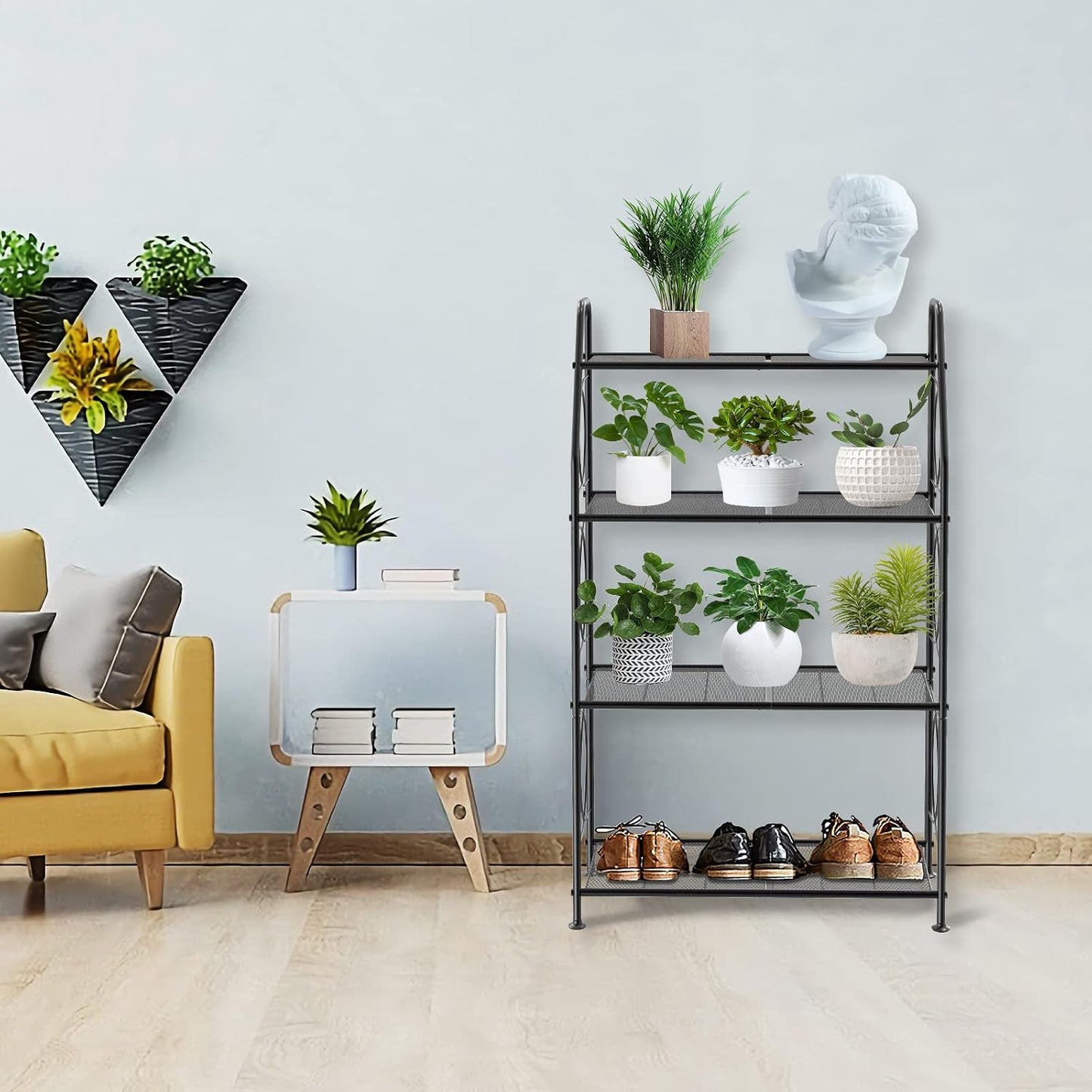 VyGrow Plant Stand, 4 Tier Plant Shelf for Indoor Outdoor, Heavy Duty Metal Tall Plant Stands Holder Rack for Living