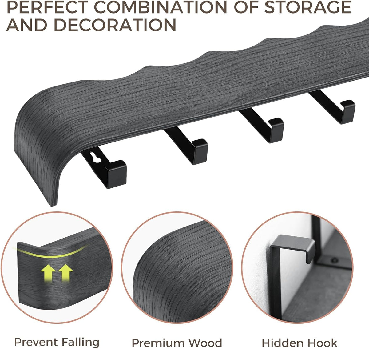 Coat Rack Wall Mount with Shelf Entryway Shelf Modern Key Holder Hanger Wall Shelves with Hidden Hooks for Hanging