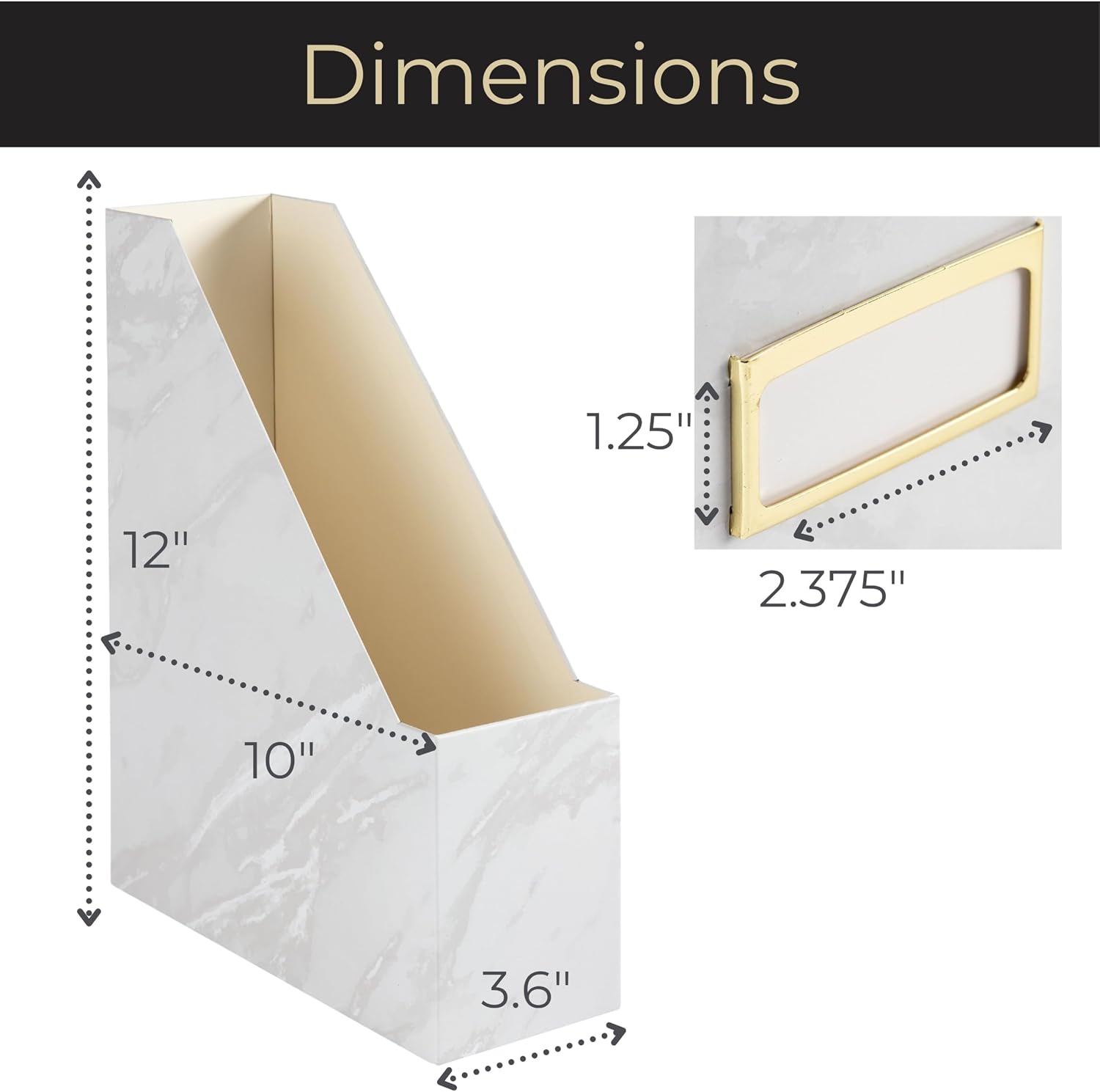 BLU MONACO Set of 4 Magazine Holders | White Marble Design with Gold Label Holders | Foldable File Organizer Boxes for