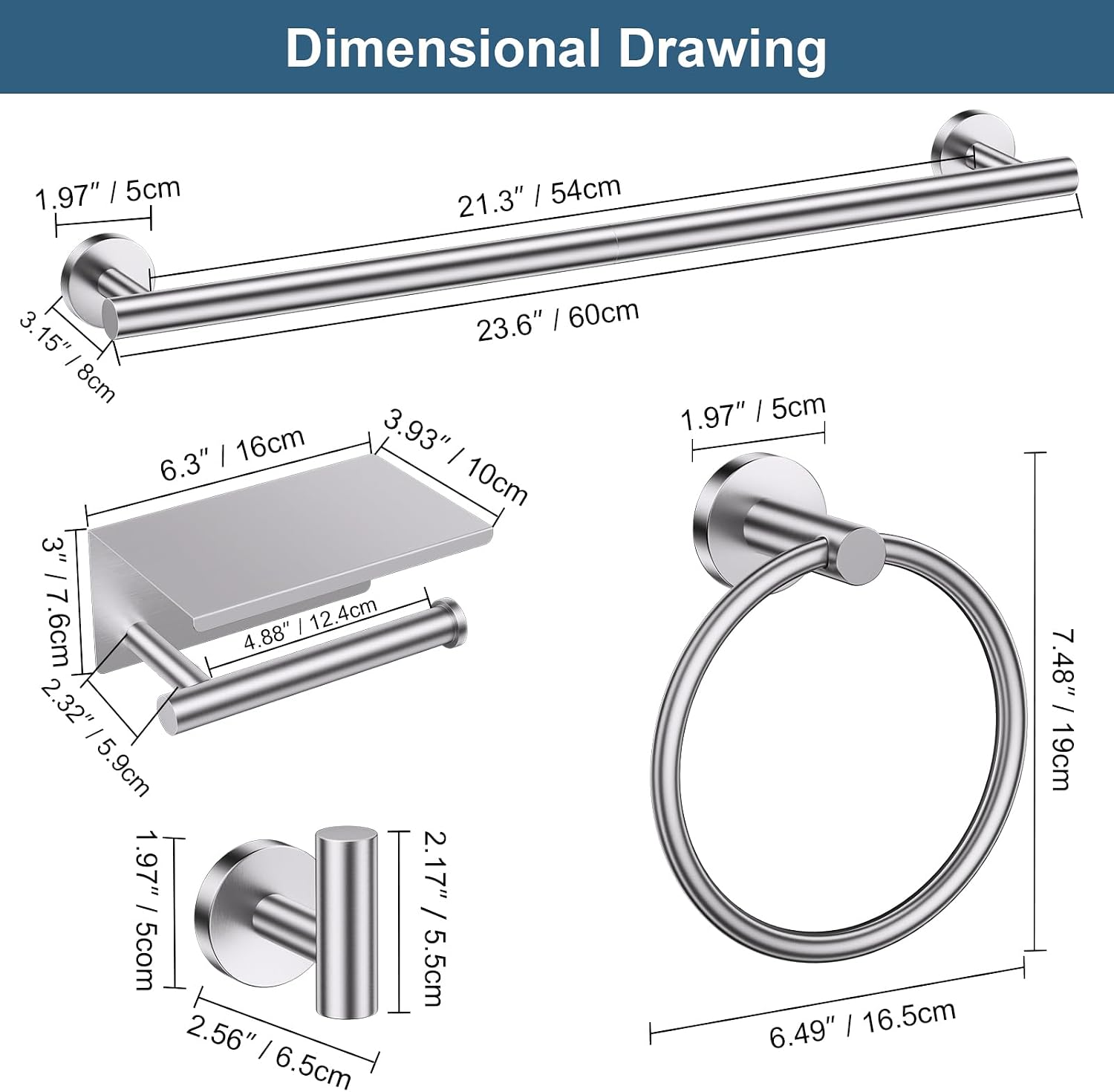 Brushed Nickel Bathroom Hardware Set, 5 Pieces Towel Bar Bathroom Accessories, Upgraded Toilet Paper Holder with Shelf