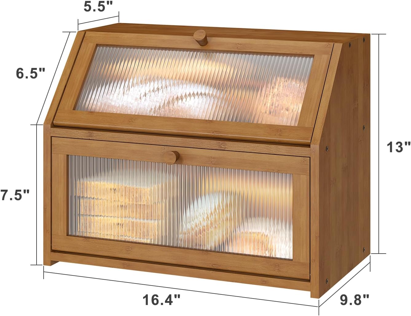 Bread Box for Kitchen Counter, Large Bamboo Wood Double Layer Bread Box, Wooden Bread Storage Capacity