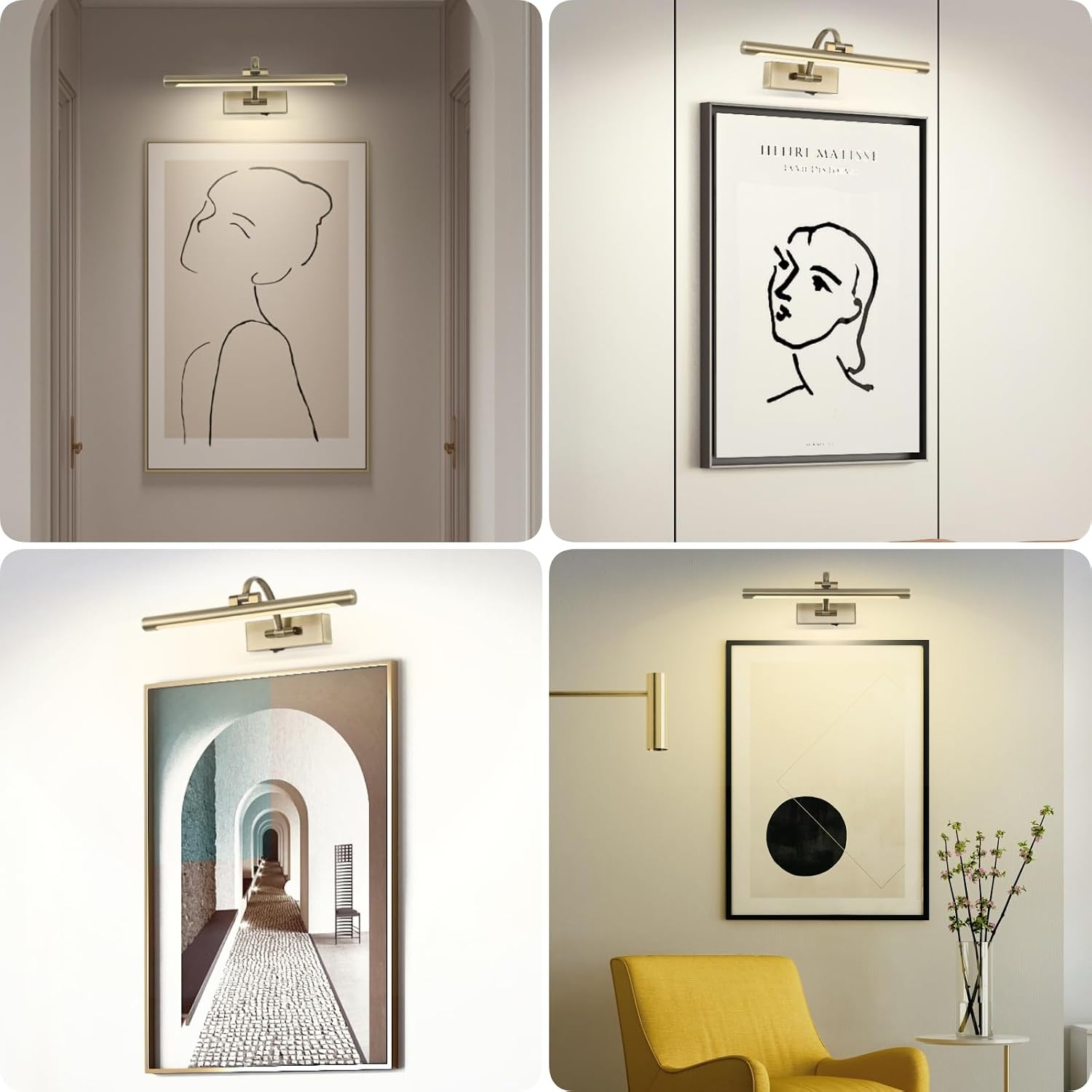 Tassuowell LED Picture Lights for Wall Rechargeable, Battery Operated Art Light for Paintings Wireless,15.7inch Antique