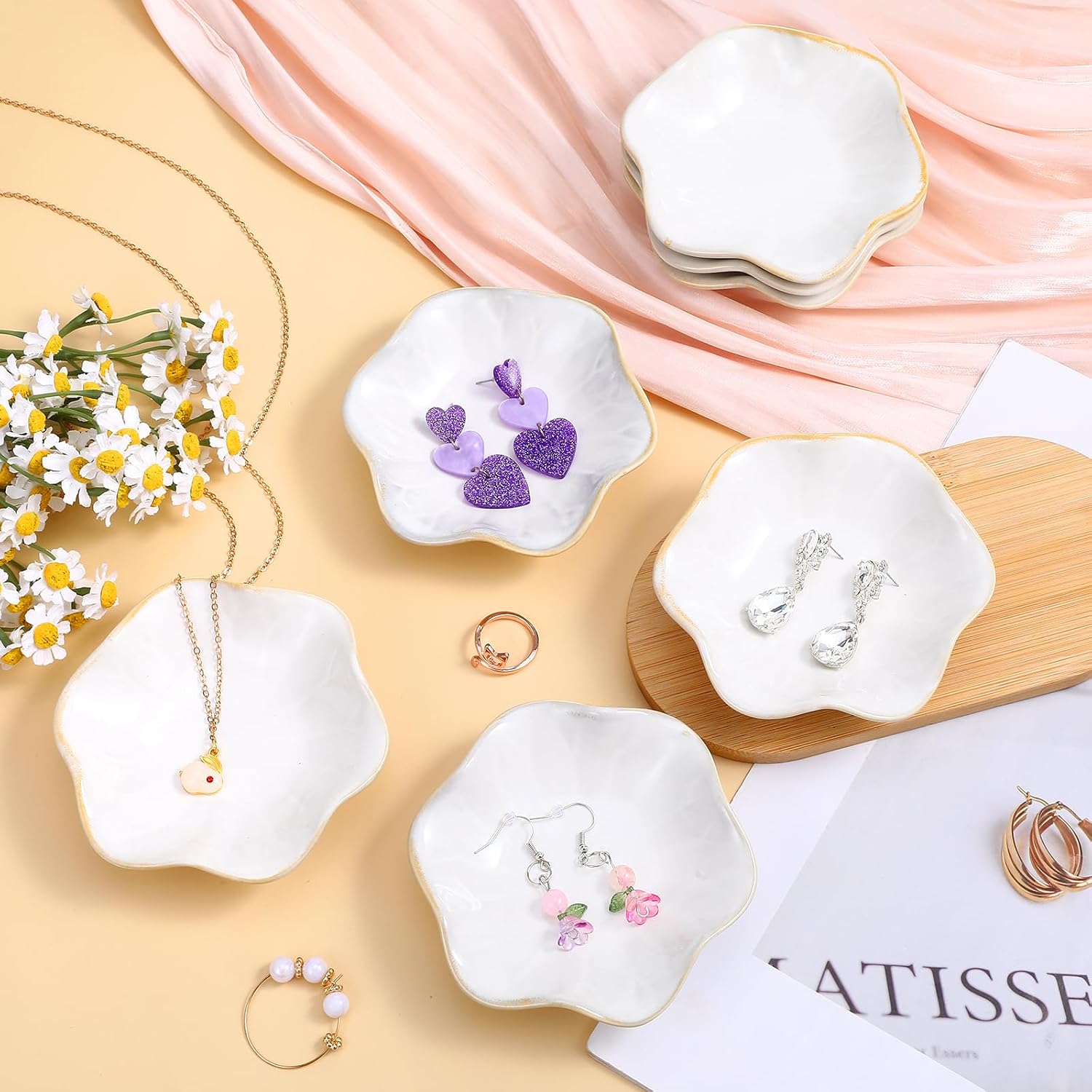 Small Ceramic Jewelry Tray Decorative Ring Tray Exquisite Small Ceramic Trinket Dish / Set of 8