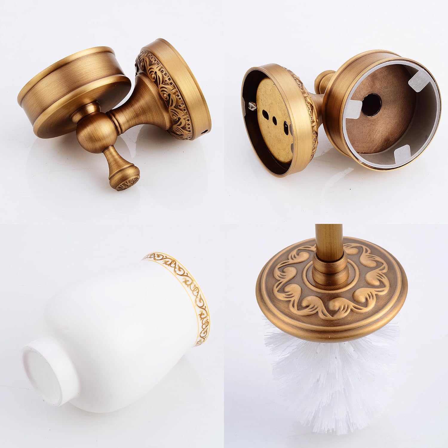Wall Mounted Bathroom Toilet Brushed Holder Set, Antique Brass Pattern Carving,Brushed Bronze