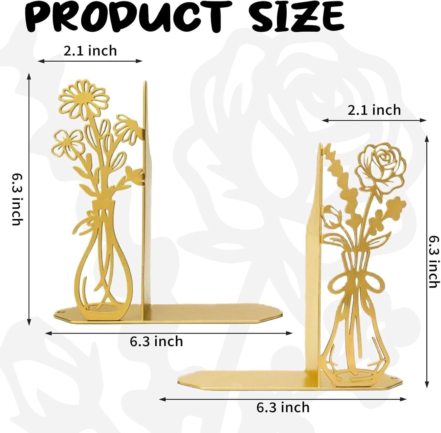 Flower Gold Bookends Metal Book Ends / Gold Flower