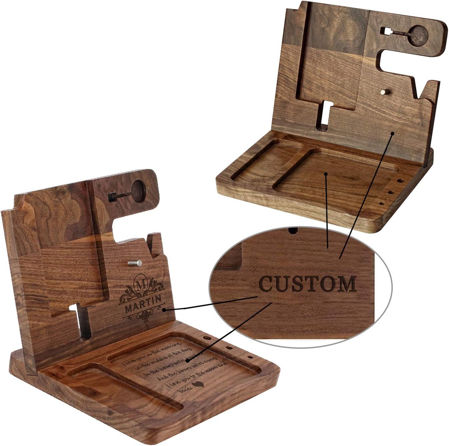 awofer Gifts for Men - Ebony Wood Phone Docking Station - Nightstand with Key Holder, Wallet Stand and Watch Organizer