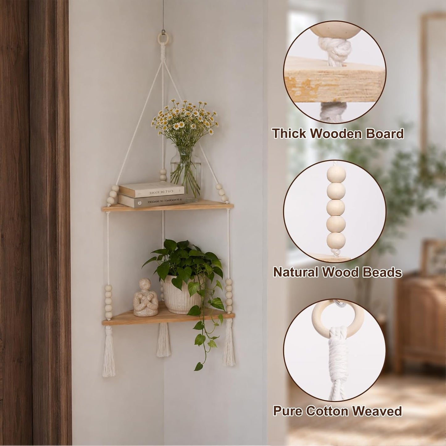 Adjustable Boho Stable Shelves Display / Beige 2-tier
