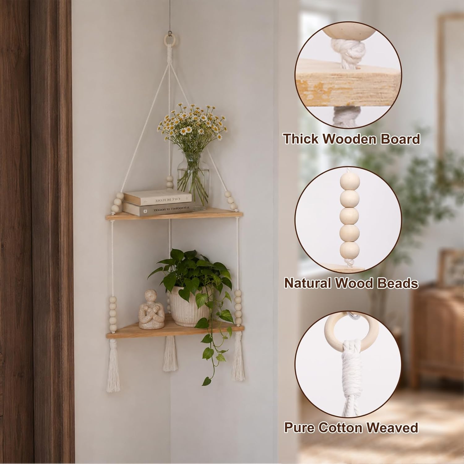 Adjustable Boho Stable Shelves Display / Beige 2-tier