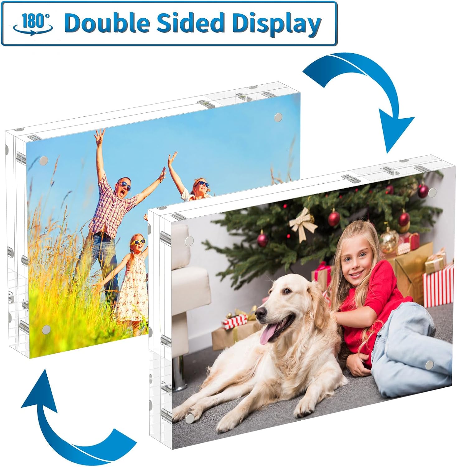 AITEE 4x6 Acrylic Picture Frames 3 Pack, Clear Picture Frames，20% Thicker | Freestanding Double Sided Magnetic Acrylic