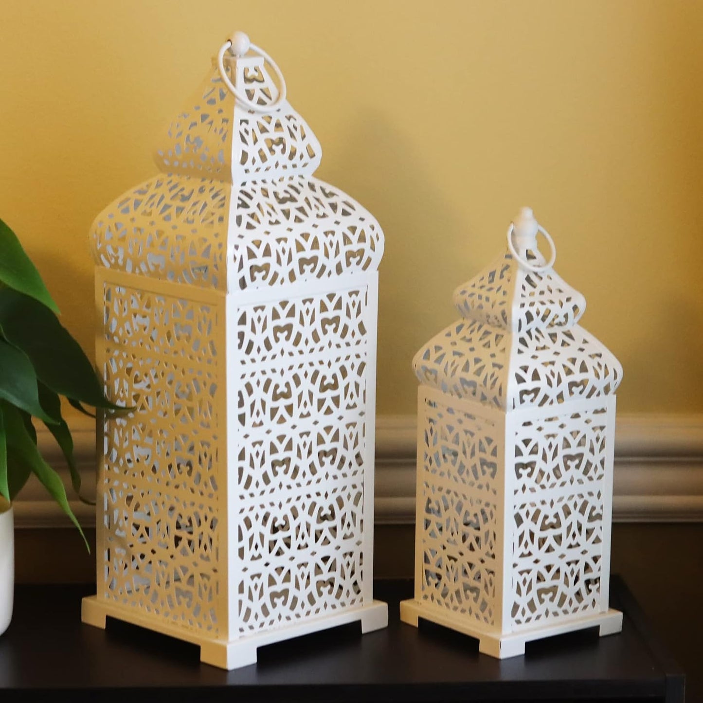 Vela Lanterns Decorative Indoor Moroccan Candle Holders, White, Set of 2 | White Wedding Centerpieces, Ramadan