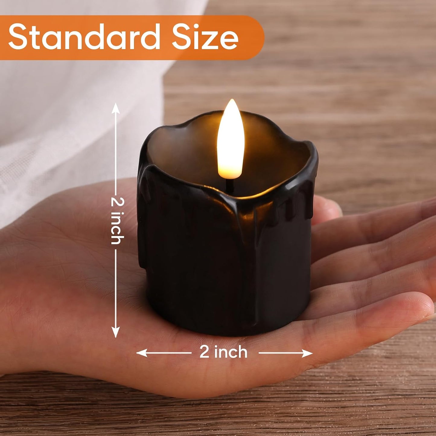 Black Dripping Wax Halloween Flameless Votive Candles with Timer Batteries | Halloween Decorations, 2x2 in Battery LED