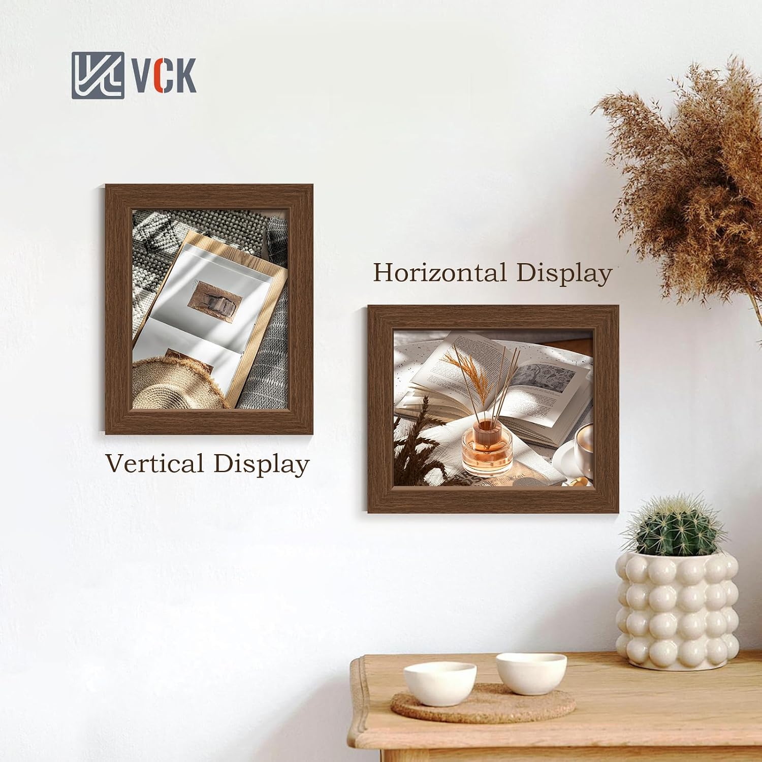 VCK 8x10 Picture Frame Brown 4 Pack, Wide Thick Wood Border, for Prints | Exclusive Woodgrain, Wall/Tabletop, HD
