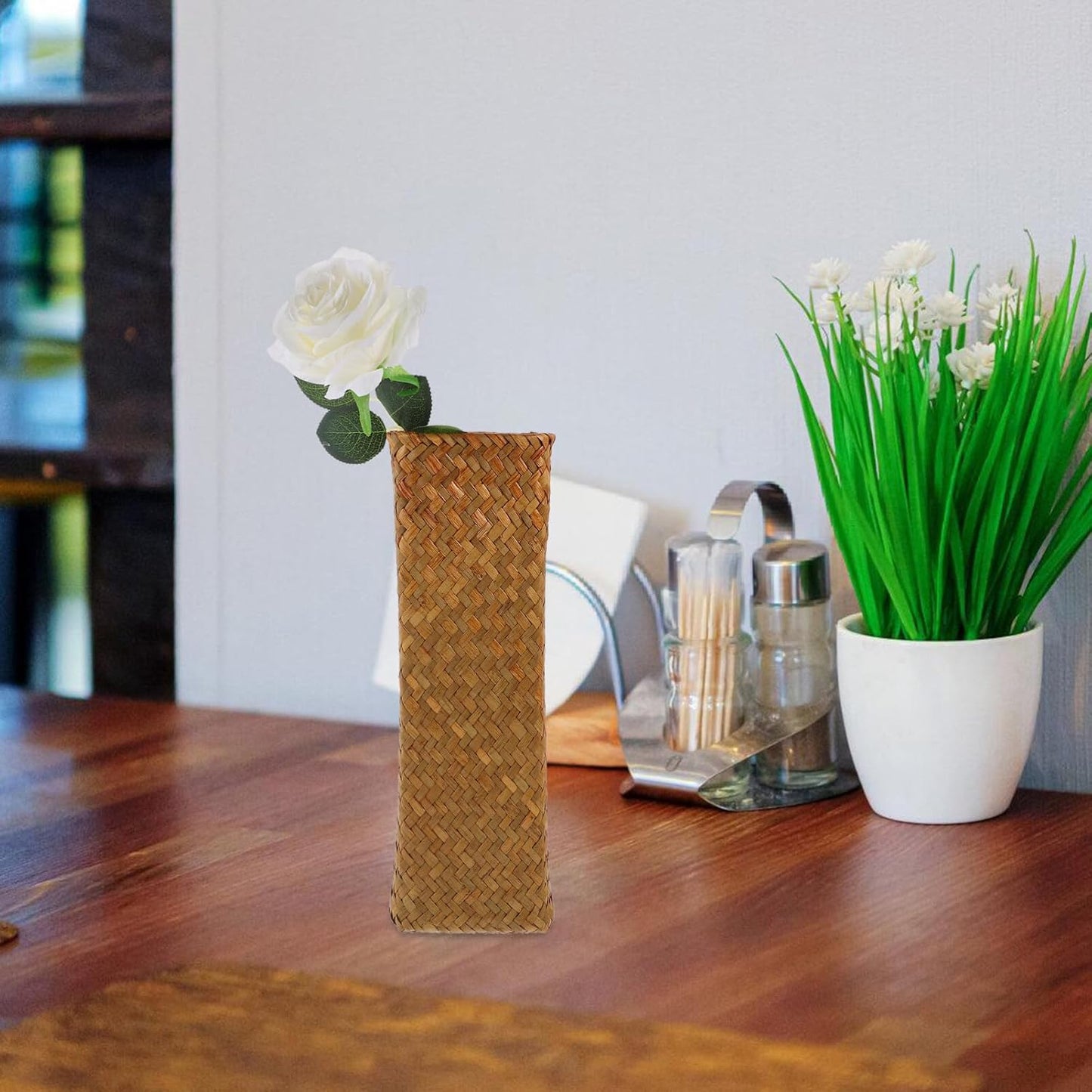 Seagrass Woven Vase / 12" Tall Wicker Vase for Flowers
