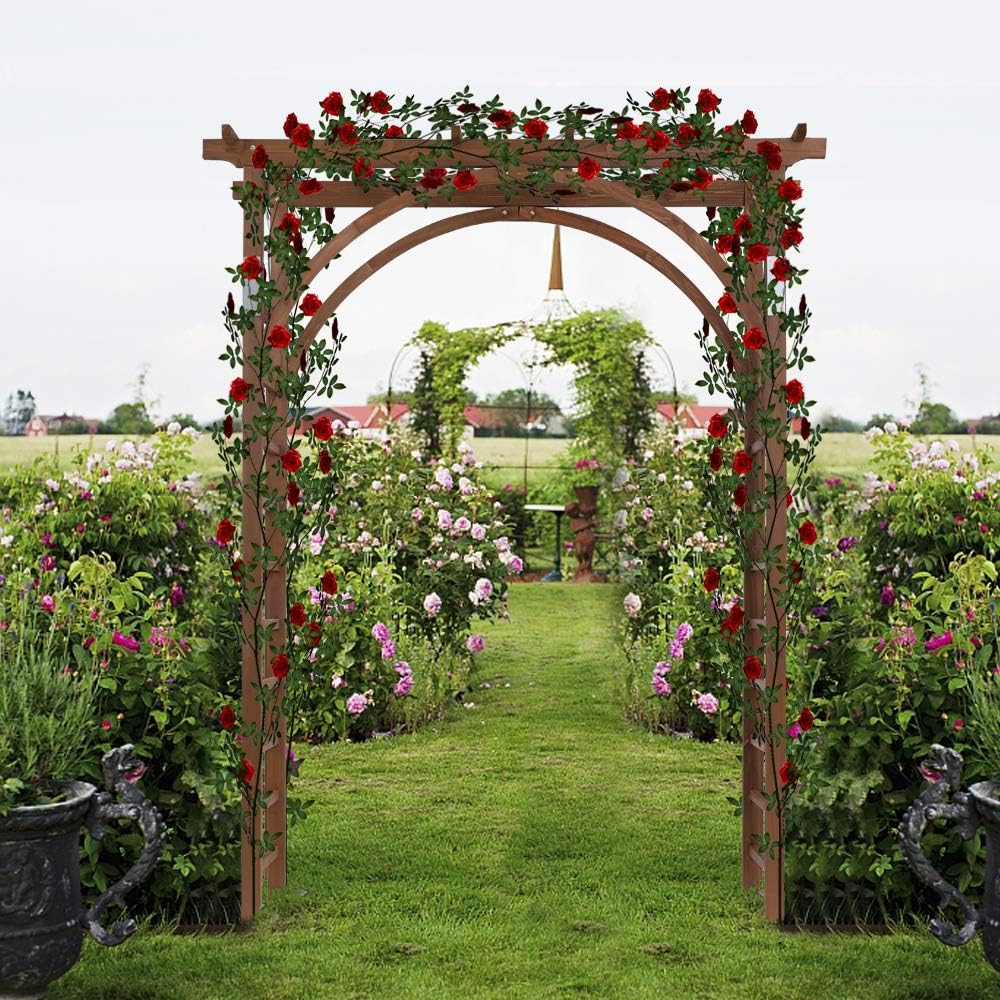 VINGLI 85in Wooden Arbor Garden Arch, Wedding Arch for Ceremony, Wood Trellis for Plant Climbing, Christmas Decor