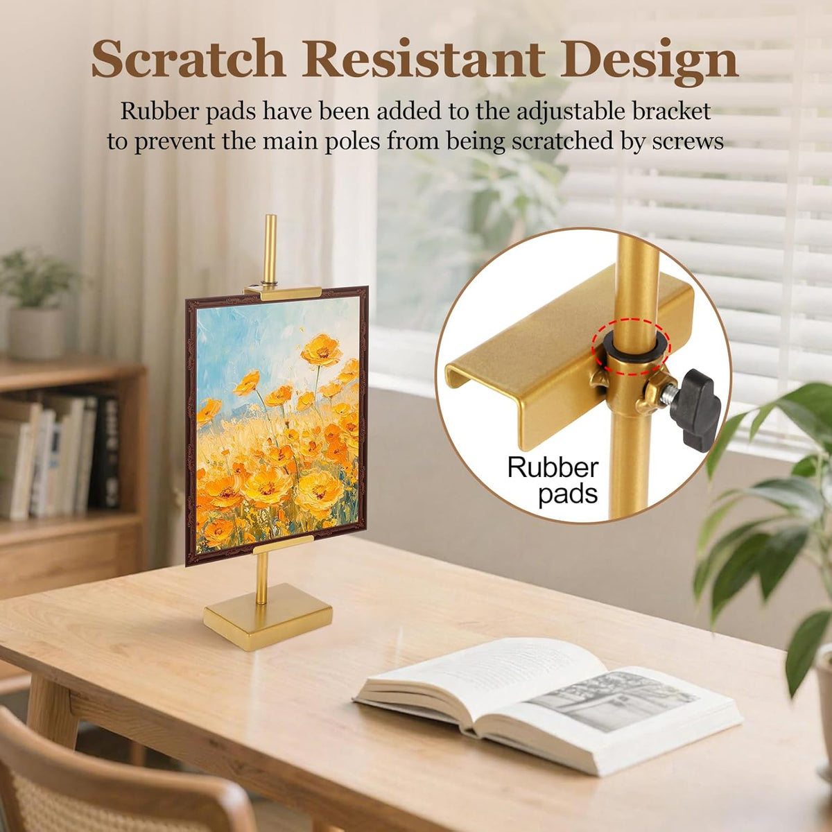 18'' Adjustable Tabletop Easel Stand, Gold Easel for Display | Steady and Elegant Picture Easels for Display, Picture
