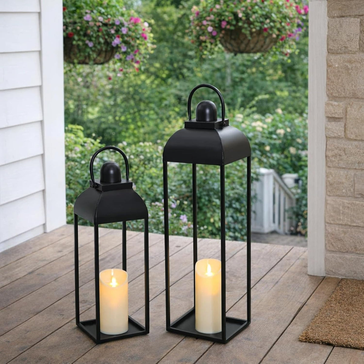 25'' 19'' Lanterns Decorative Outdoor Indoor, Black Metal Outdoor Lanterns | Set of 2 No Glass Modern Farmhouse