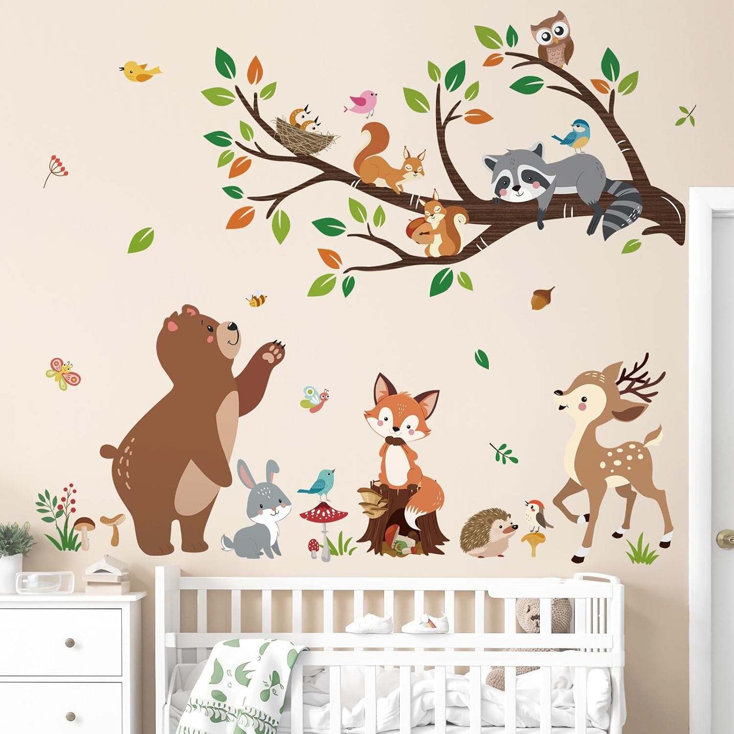Tree Branch Wall Decals Bear Fox Deer Forest Wall Stickers Kids Room Baby Nursery / Woodland Animal