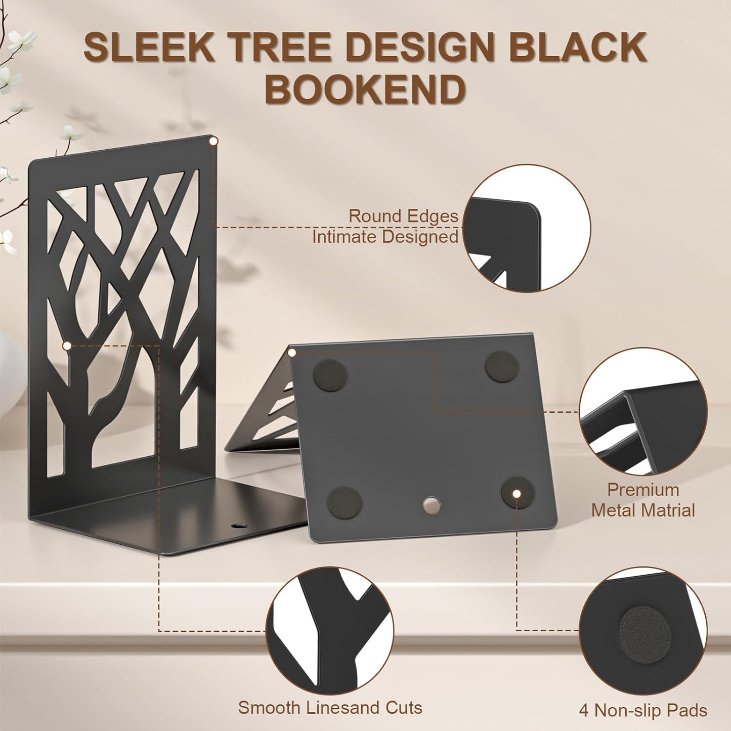 8-Piece Metal Bookends / Black Bookend 4 Pairs