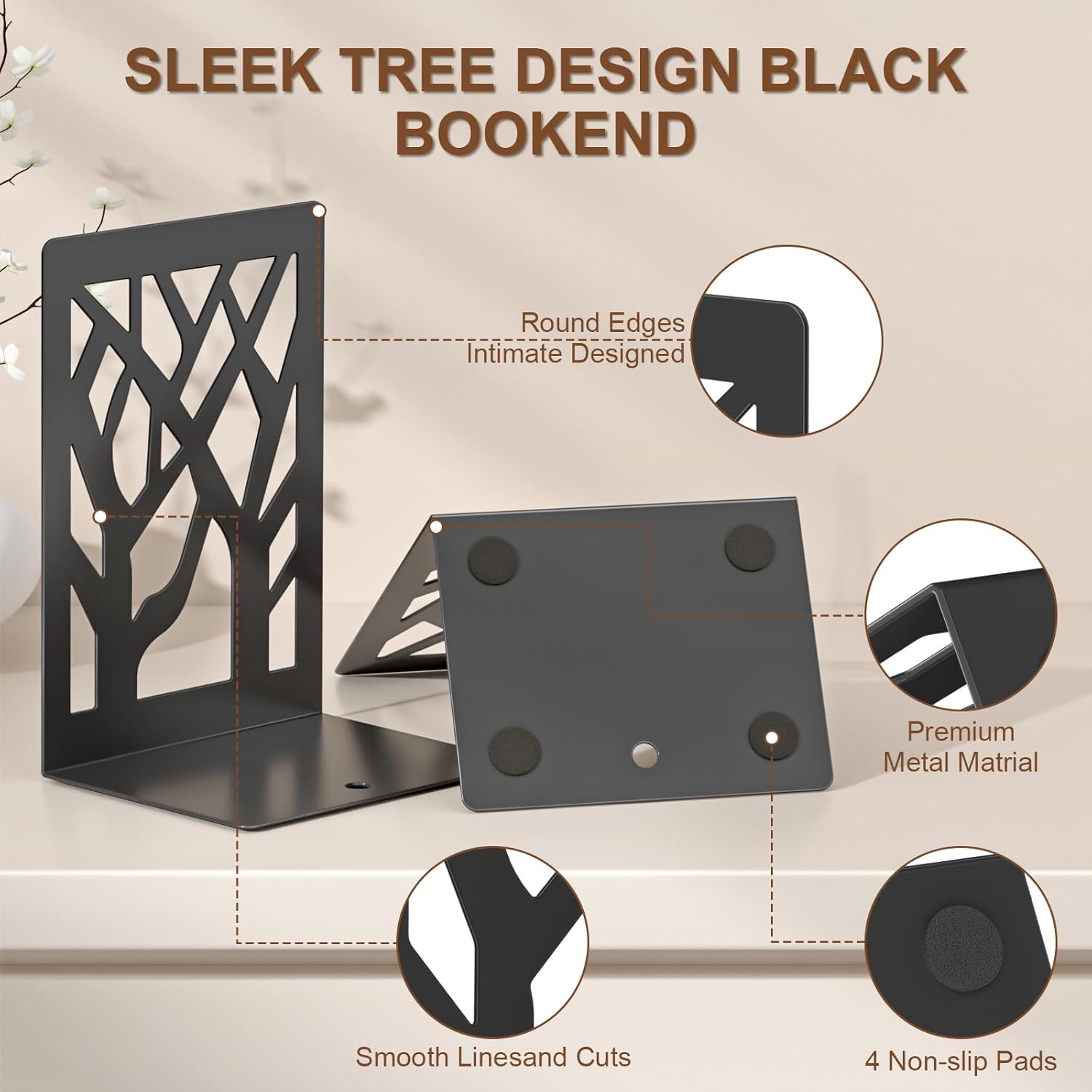 6-Piece Modern Metal Bookends / Black Bookend 3 Pairs