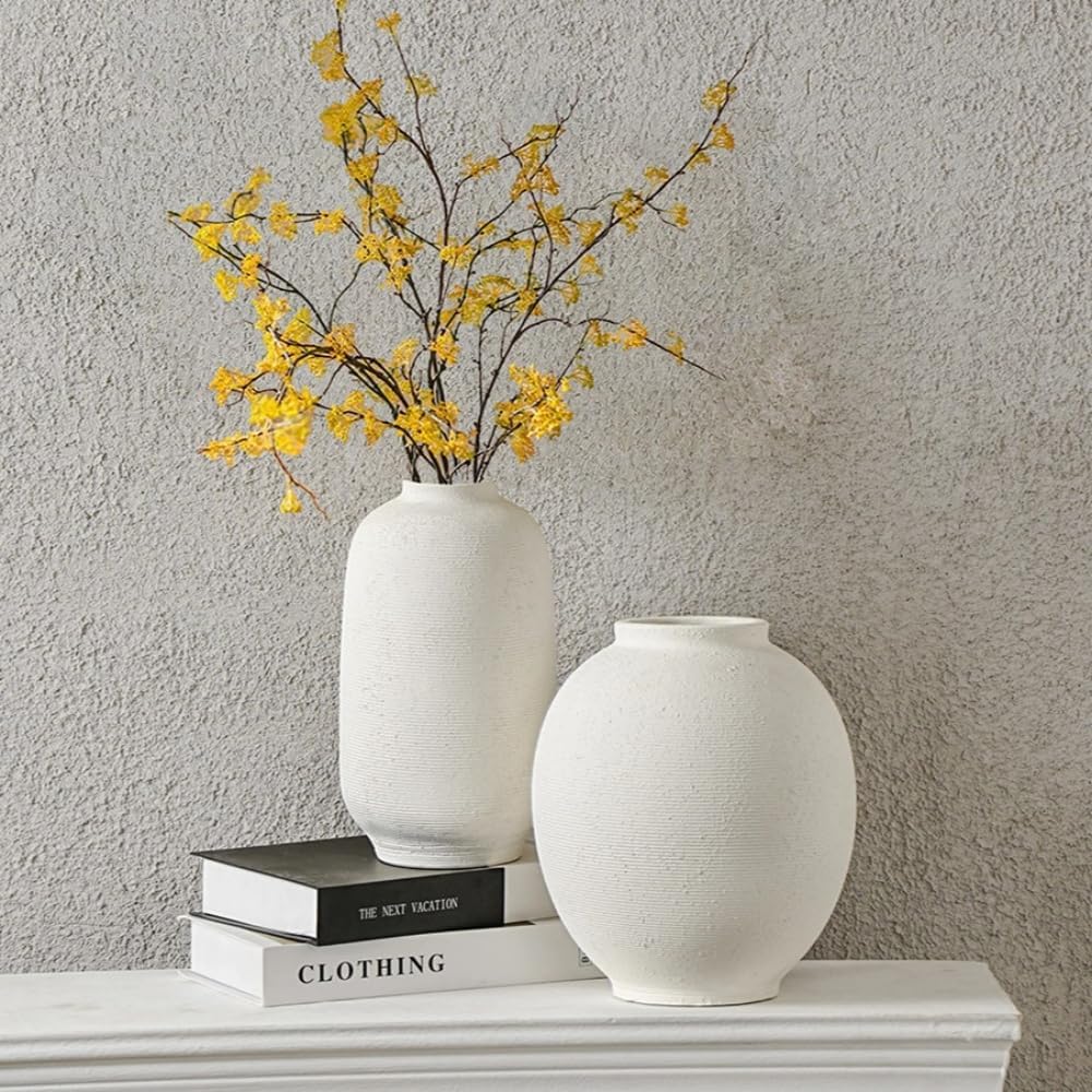 White Ceramic Flower Vase / 10.8"-cylinder / White-10.8"tall