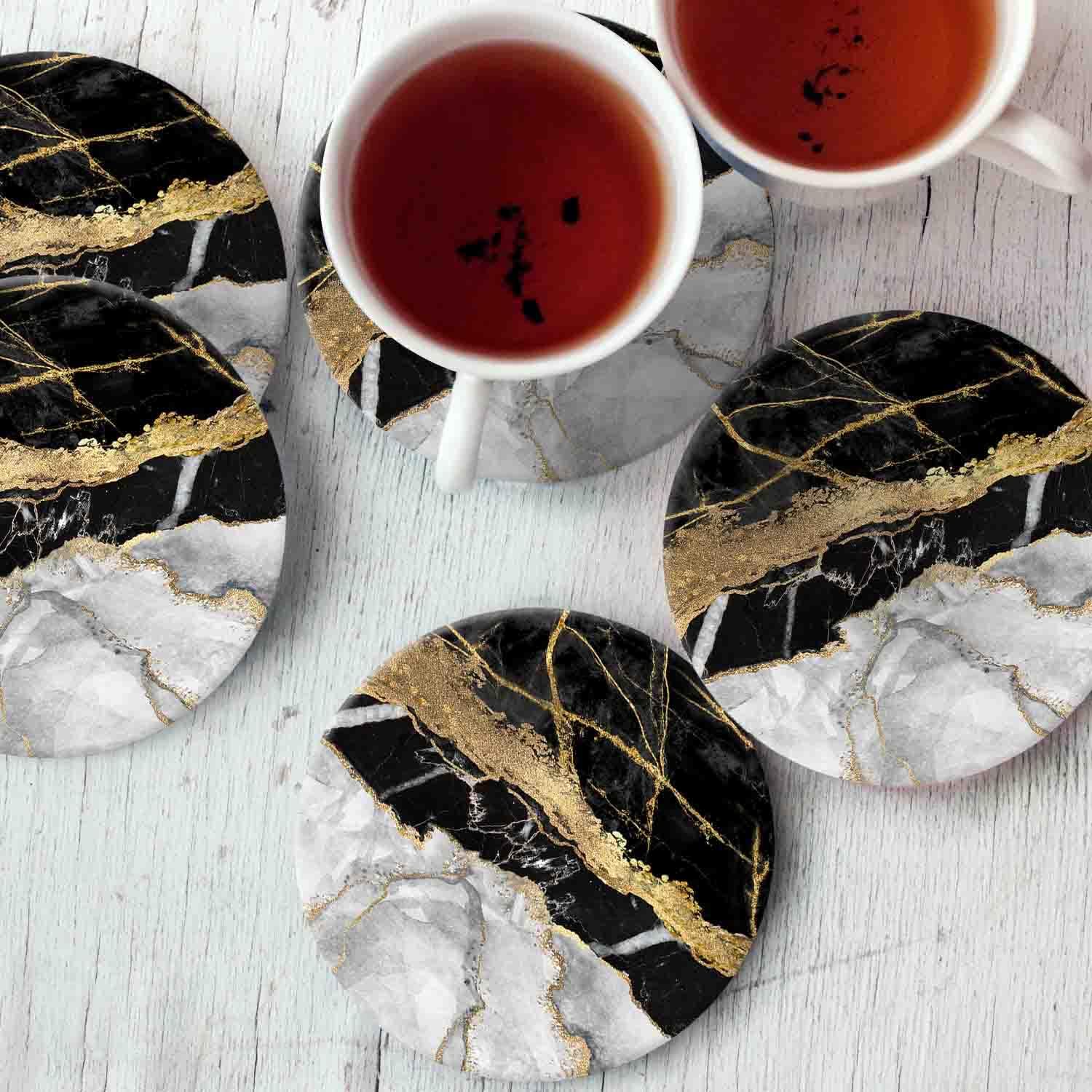 Holder / Ceramic Absorbent Coaster Sets of 4 / Black