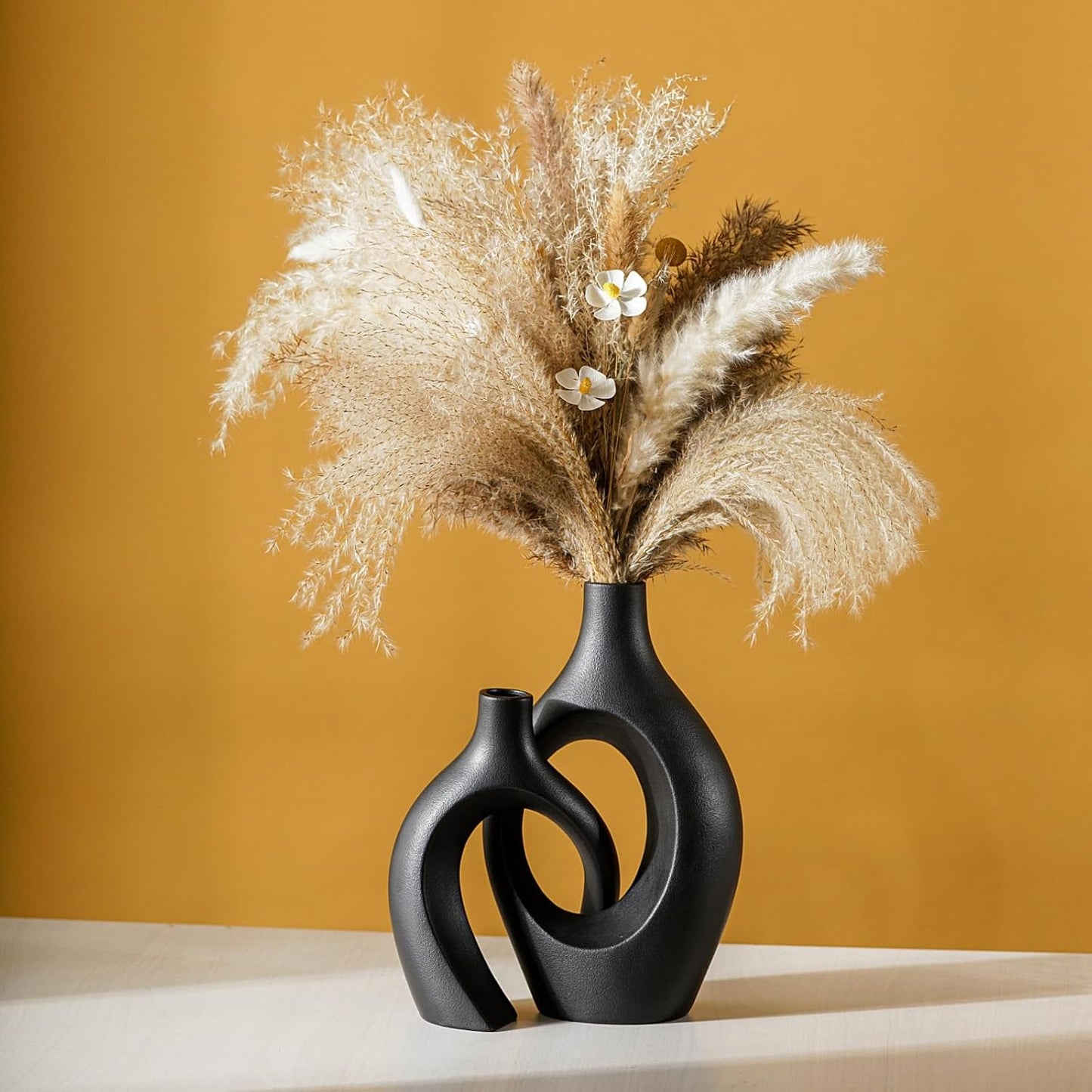 Modern Circle Donut Aesthetic Flower / Super Large-matte Black / Set of 2