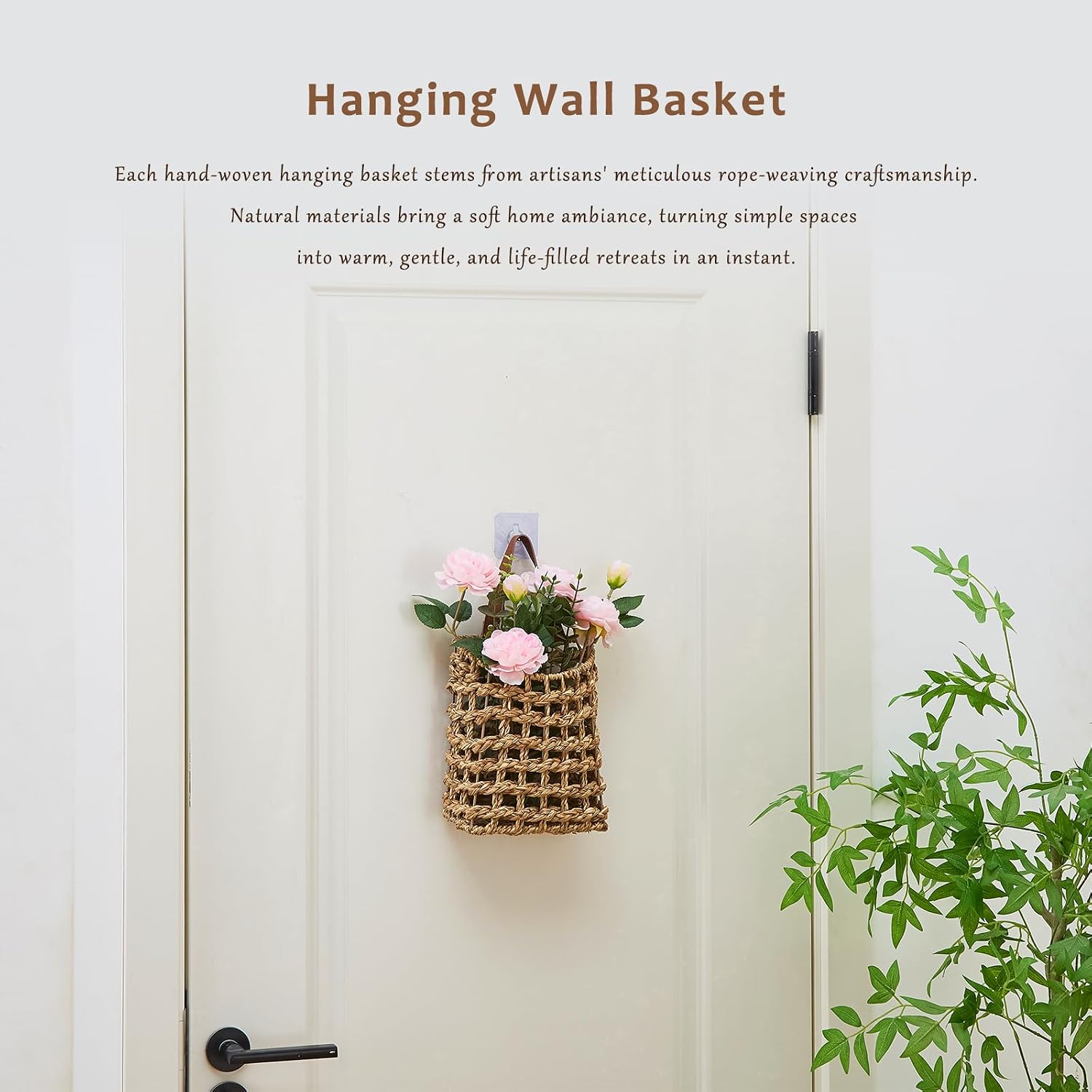 Wall Hanging Basket Decorative Boho Mounted Organizer Dried Flower Plants Front Door / Seagrass