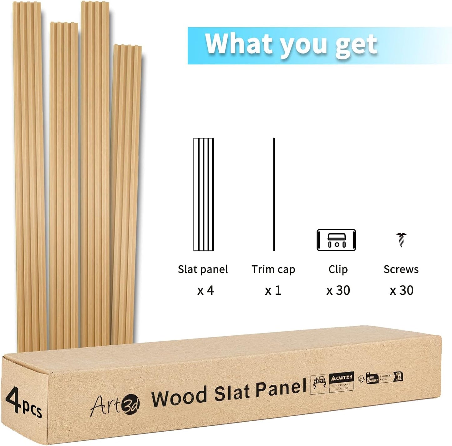 Slat Wood Wall Paneling for Interior and Ceiling Decoration / 108 x 5.7 / Oak / Set of 4