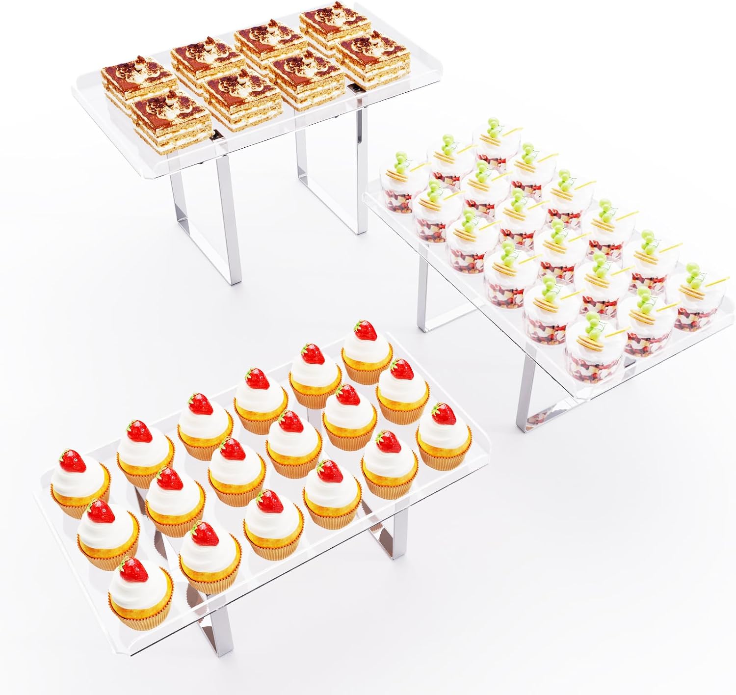 Bakzon 3 Pieces Cupcake Stand Holder, Clear Acrylic Dessert Table Display Set with Iron Support Legs for Birthday Candy