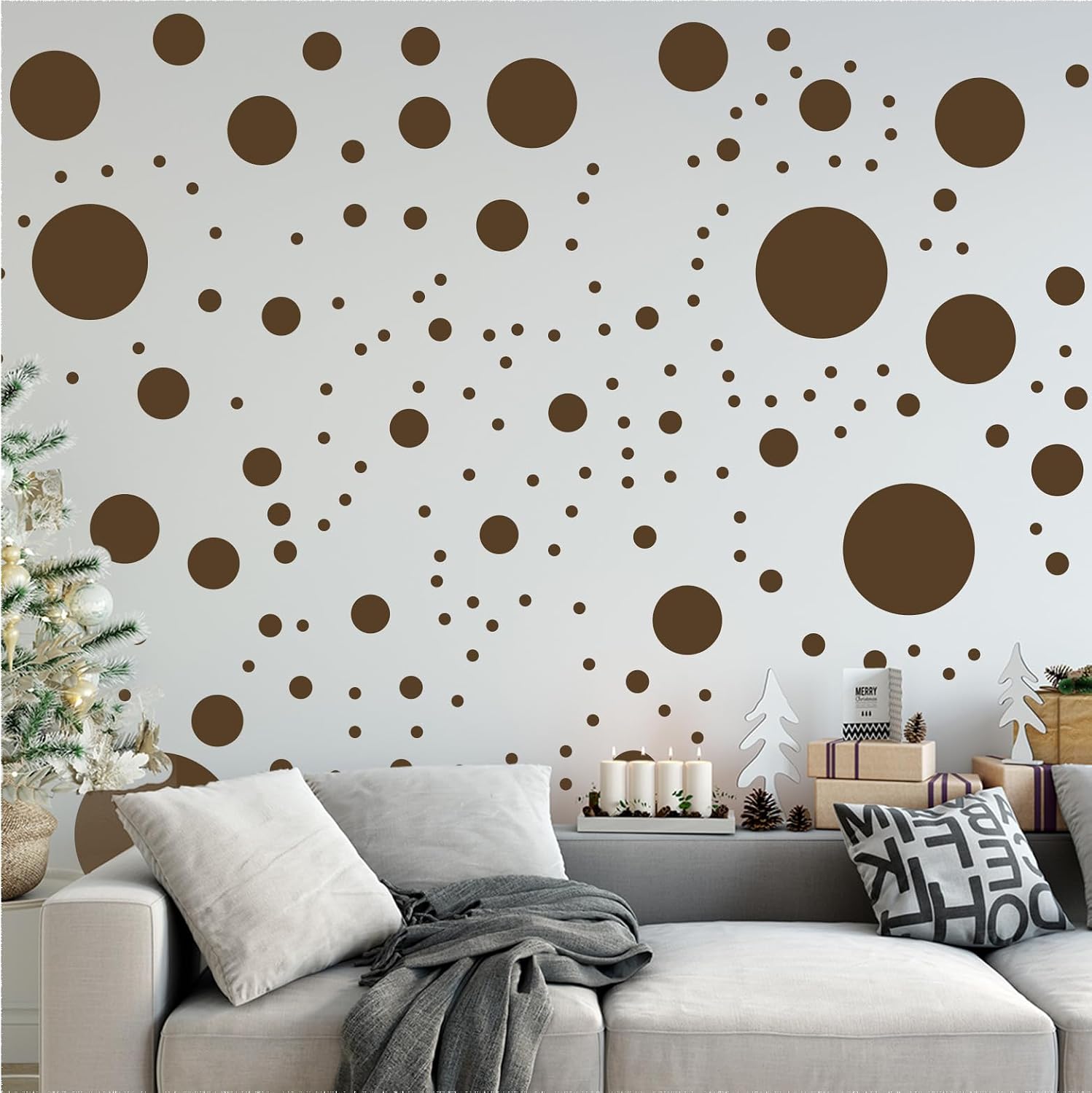 500+ Assorted Polka Dot Circle Wall Stickers for Kids Bedroom Living Room / Brown