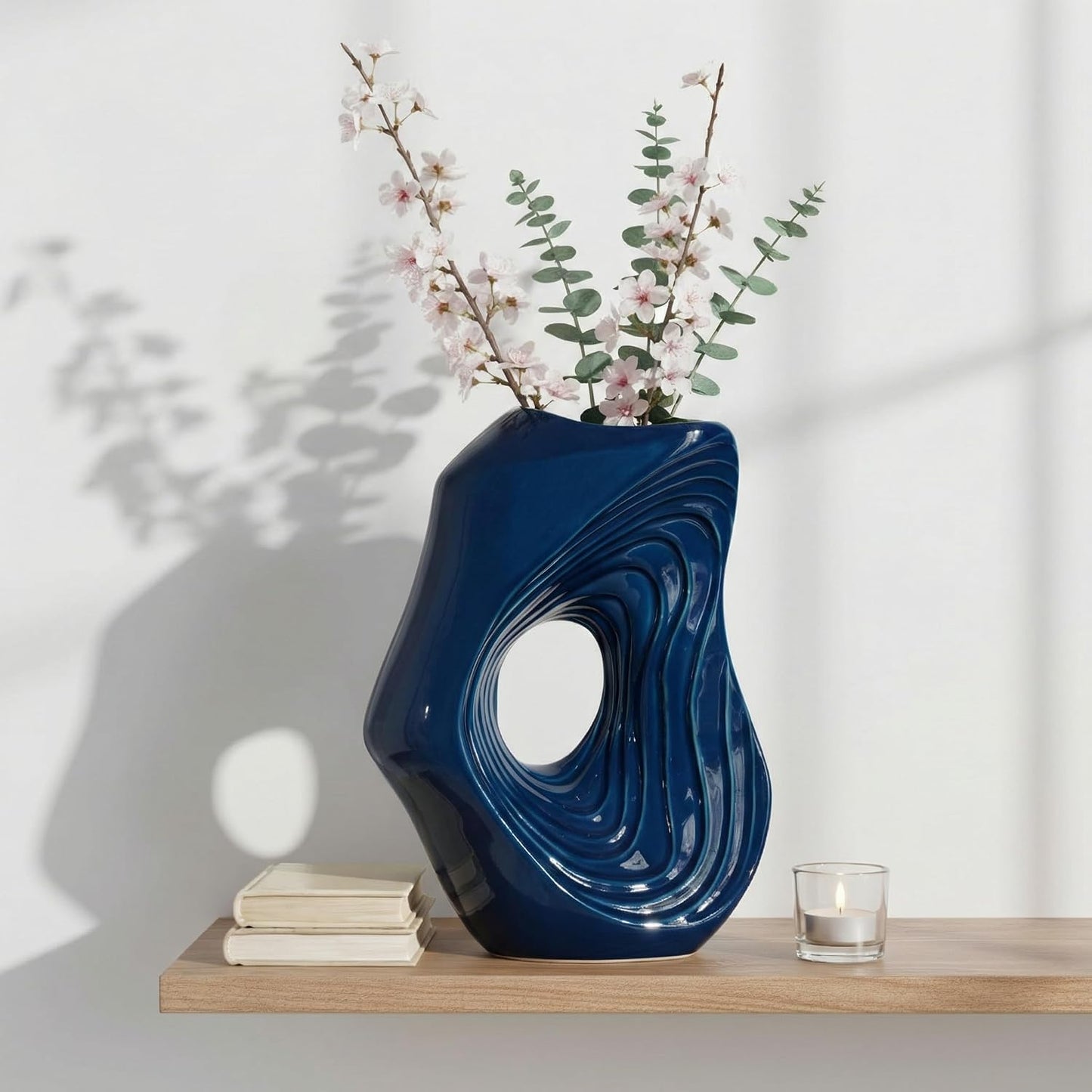 Ceramic Vase / Tall Modern Decorative Flower Vase / Blue / 11 Inch