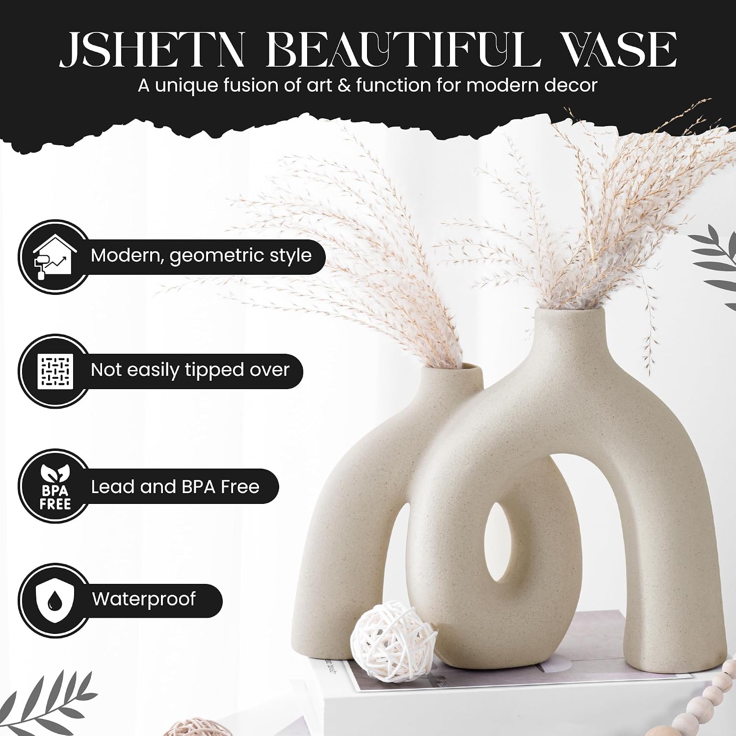 Ceramic Hug Vase Modern Donut Style Hugging Vases for Flowers Minimalist Decor / Creamy White