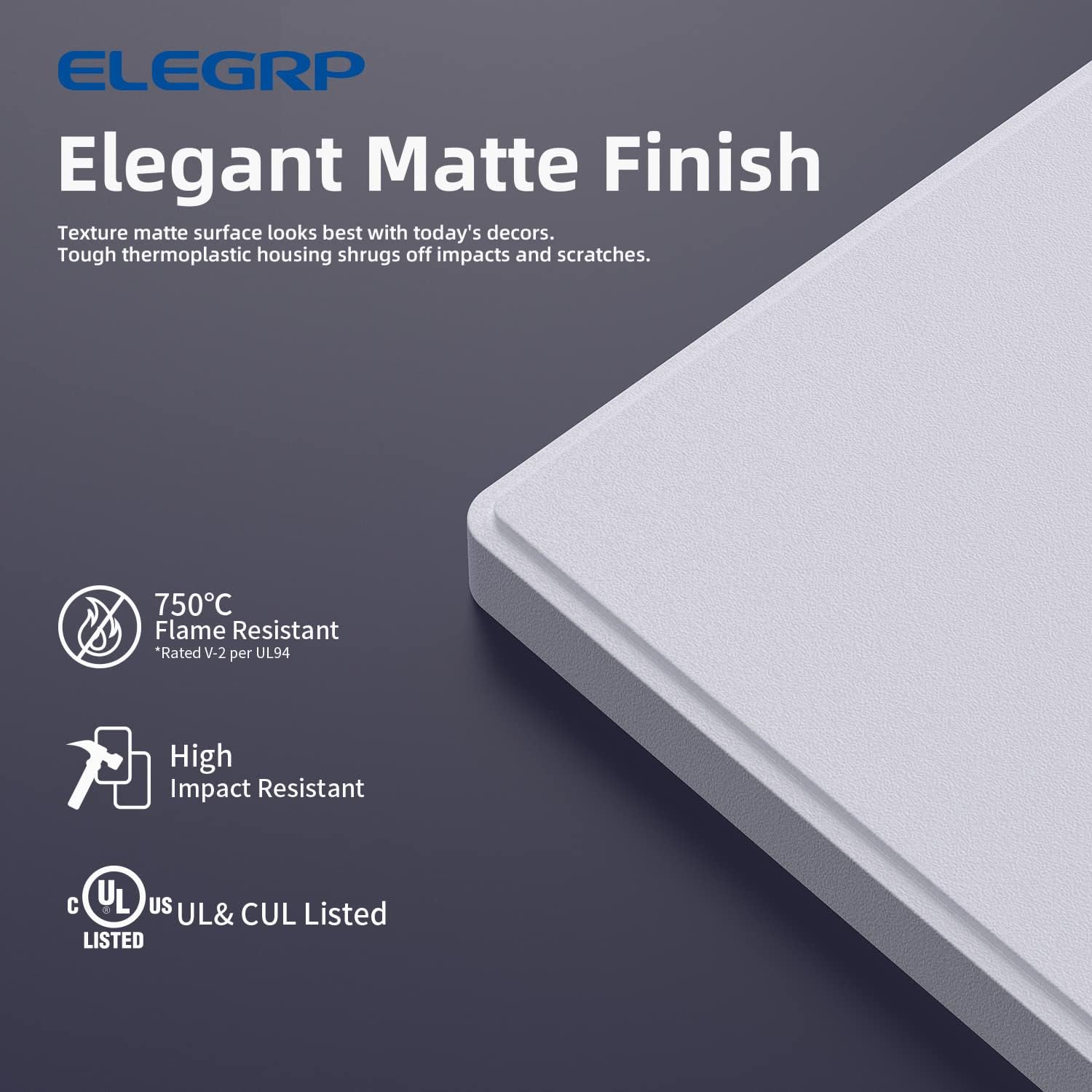 ELEGRP 3-Gang Screwless Decorative Wall Plates, Mid-Size Unbreakable Thermoplastic Faceplate Cover for Decorator