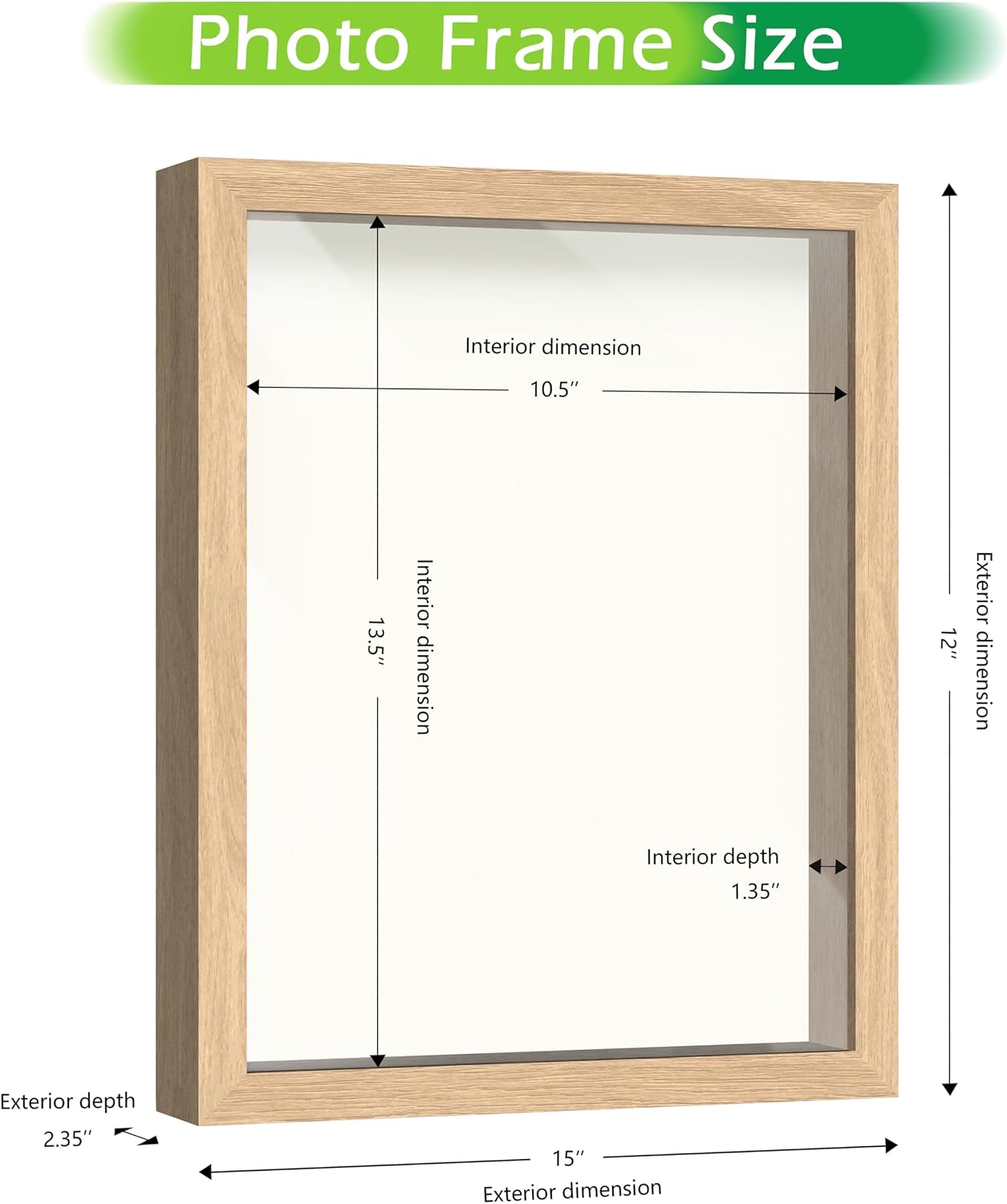 FrameWorks 11” x 14” Natural Oak Wooden Shadow Box Frame – Display Case with Soft Felt Back, Memory Box with Tempered