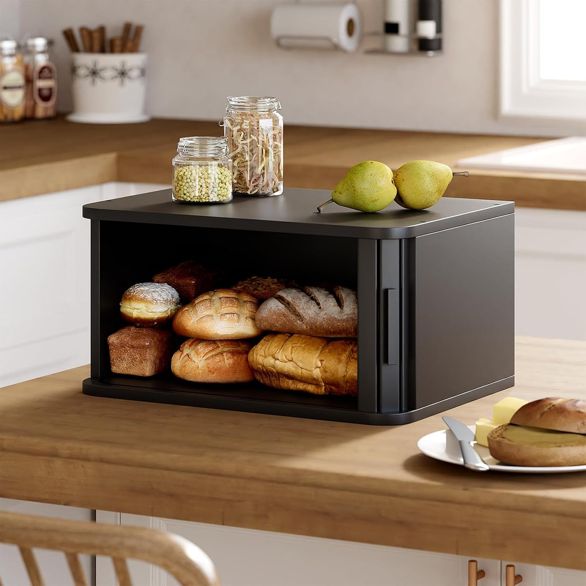 WOWLIVE Roll Top Bread Box for Kitchen Countertop, Bamboo Bread Storage | Airtight Bread Containers, Large Bread Bin