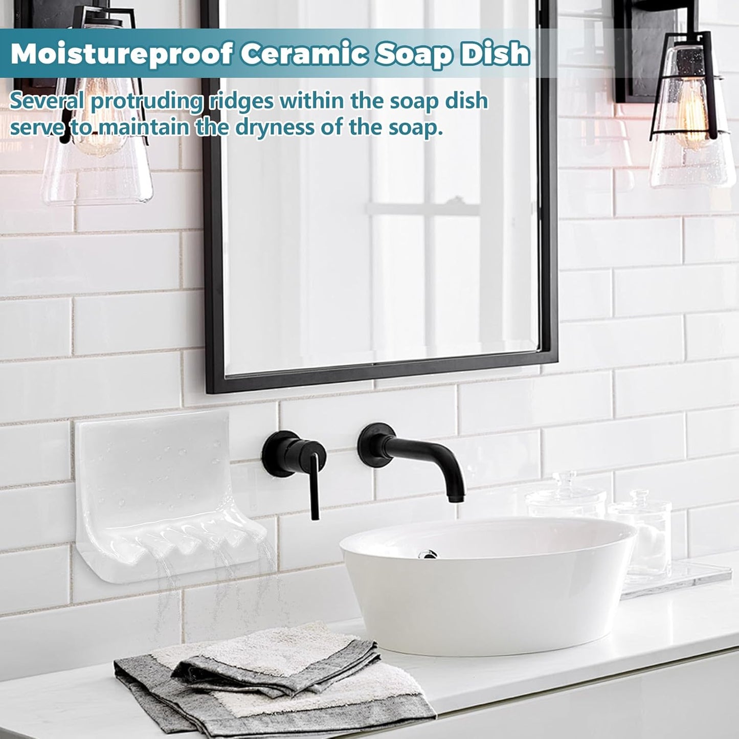 Vintage Wall-Mounted Ceramic Soap Dish for Shower Wall Retro Ceramic Soap Holder Porcelain / White