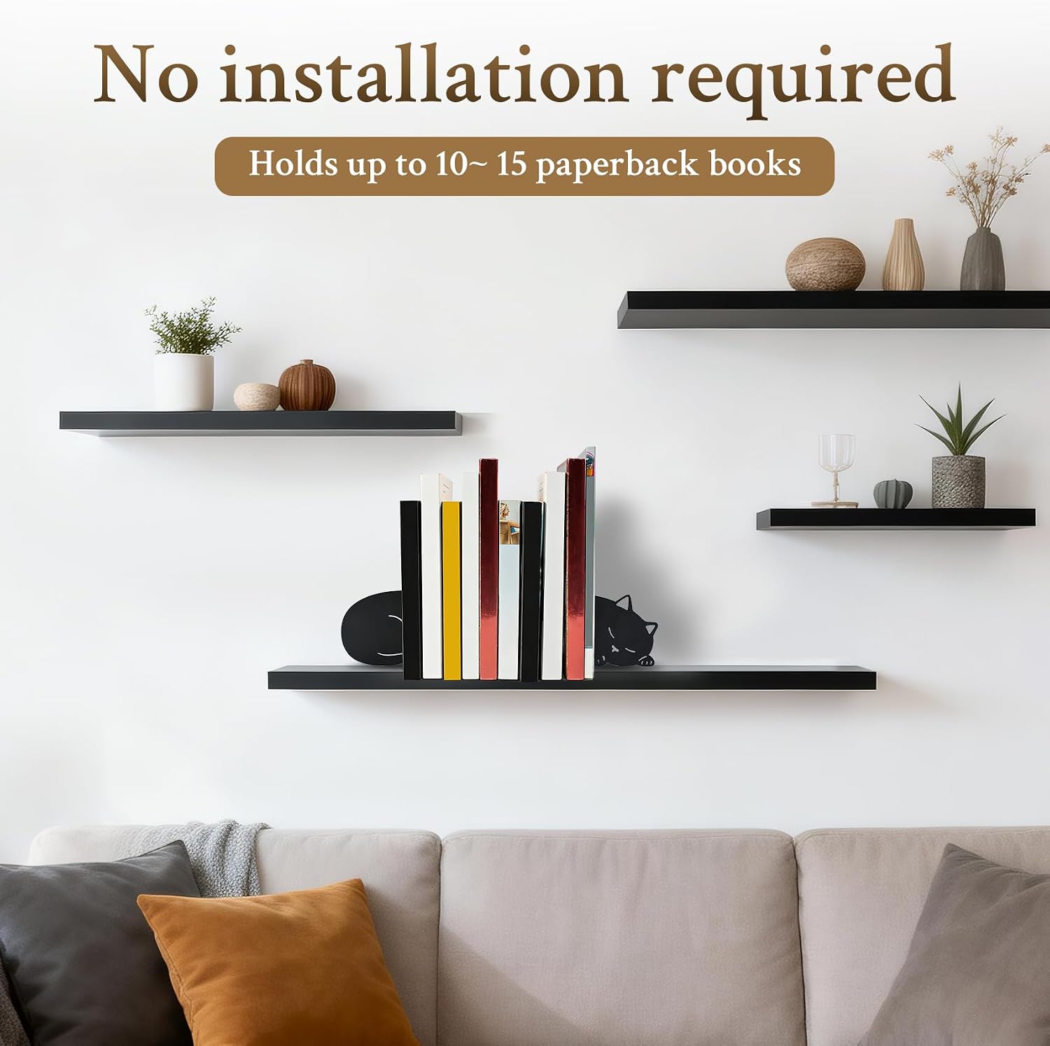 Decorative Metal Bookend / Sleeping Cat / Black