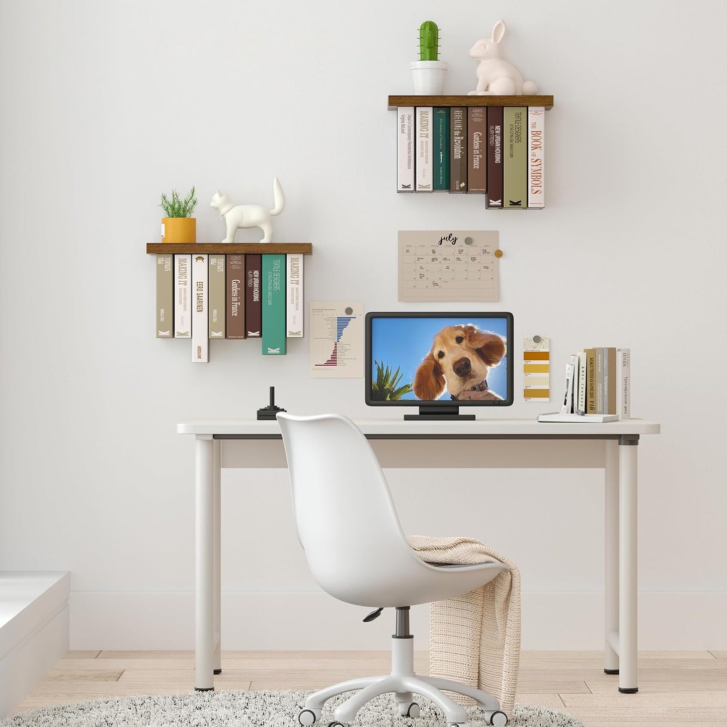 Floating Book Shelves for Wall Set of 2, Unique Wood Hanging Bookshelf | Easy Install Wall Bookshelf with Anti-Tilt