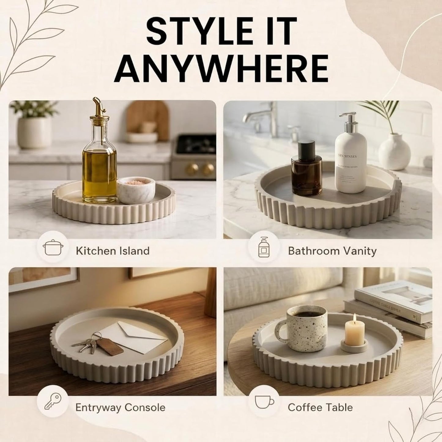 Round Coffee Table Tray / Warm Gray / Set of 13